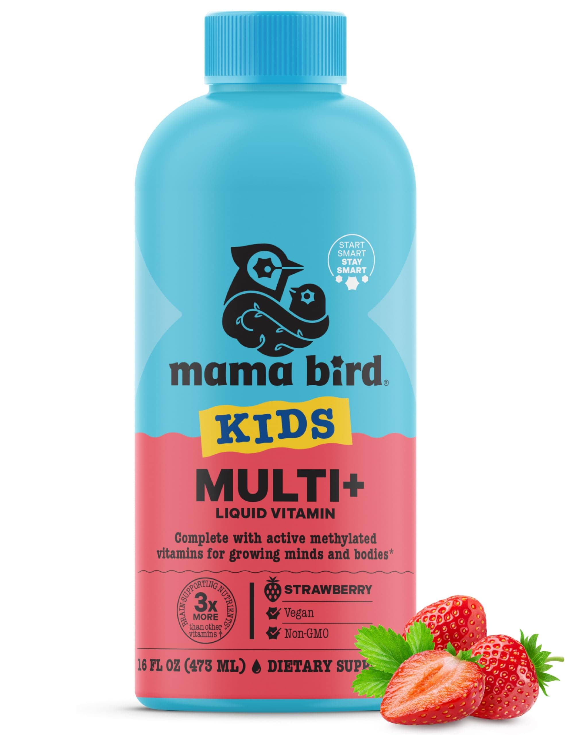 Best Nest Wellness Kids Liquid Multivitamin: Methylated Vitamins, Whole Food, Vegan, B12, Gluten-Free, Non-GMO Methylfolate Daily Liquid Vitamins for Kids with Immune Support -Strawberry Flavor, 16oz
