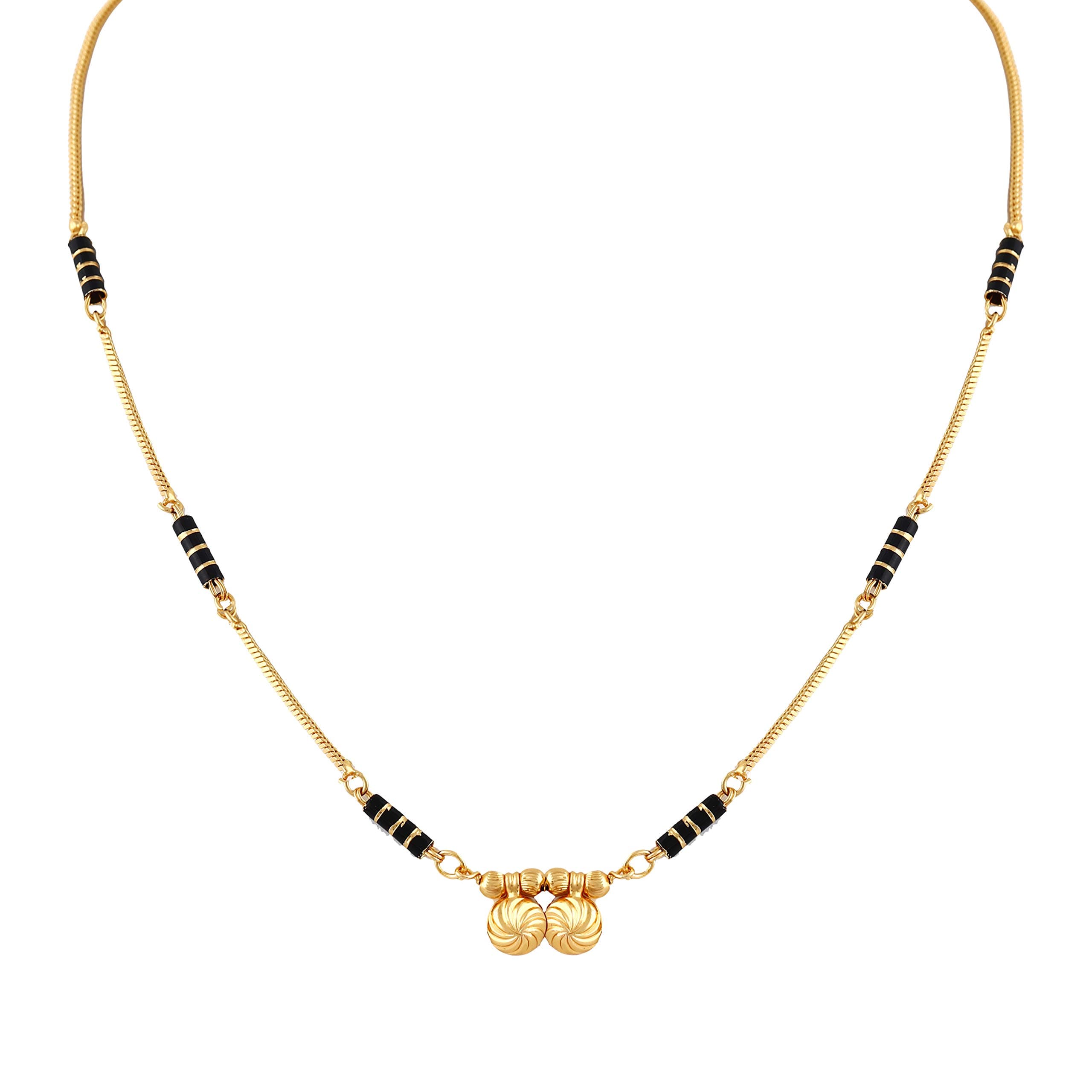 Traditional Temple Shaping 1g Gold Stylish Meenakari Maharashtrian Wati Tanmaniya Black Mangalsutra for Women