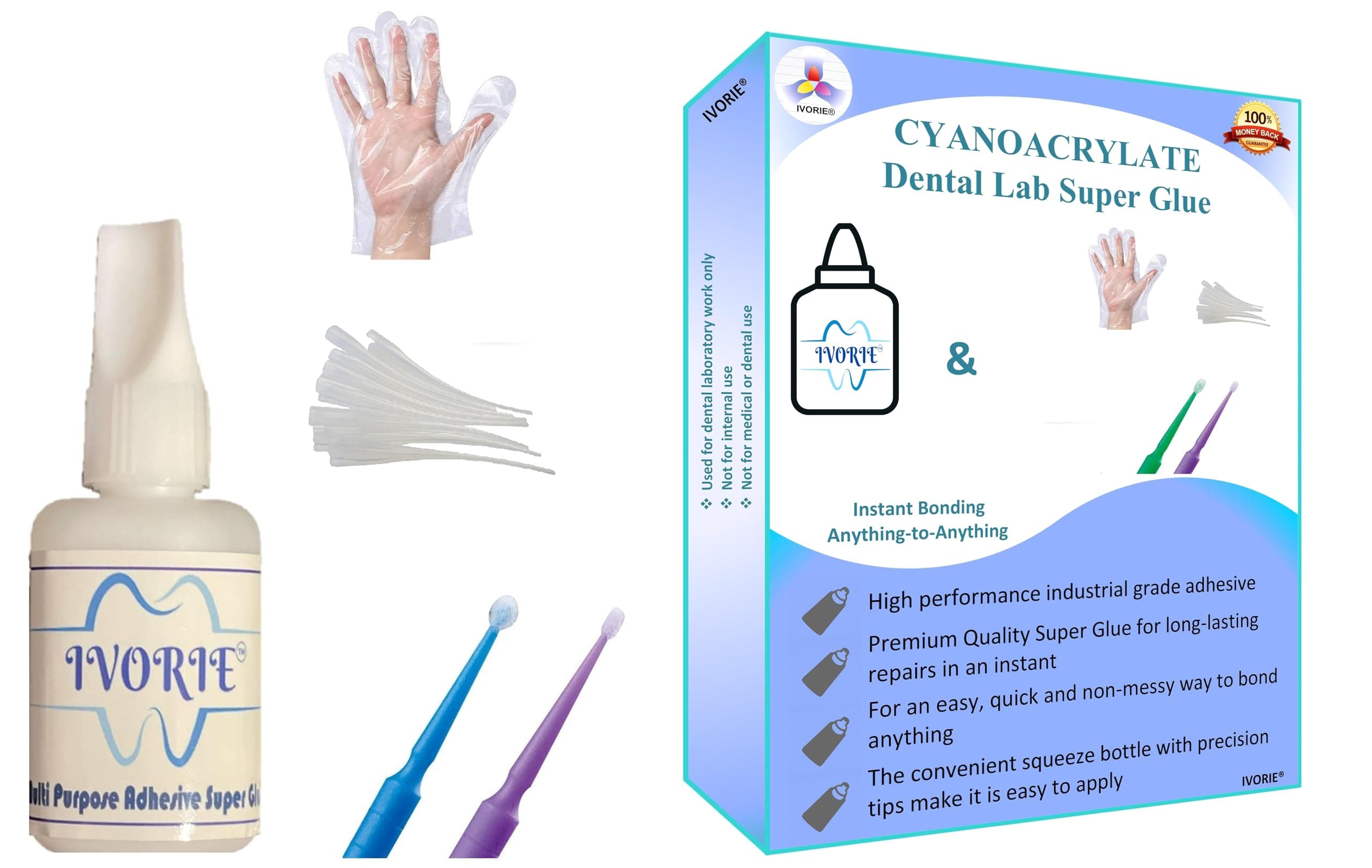 Ivorie Instant Bonding Glue Adhesive - Dental Lab (Gel - 1oz)