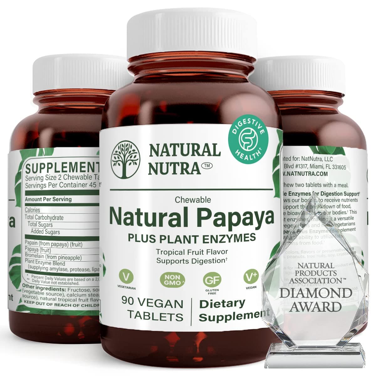 Papaya Chewable Enzymes for Digestion and Body Cleanse - Supports Digestive Health, Ease Gastrointestinal Discomfort - Nutrient Absorption and Reduces Bloating - 90 Vegan Tablets
