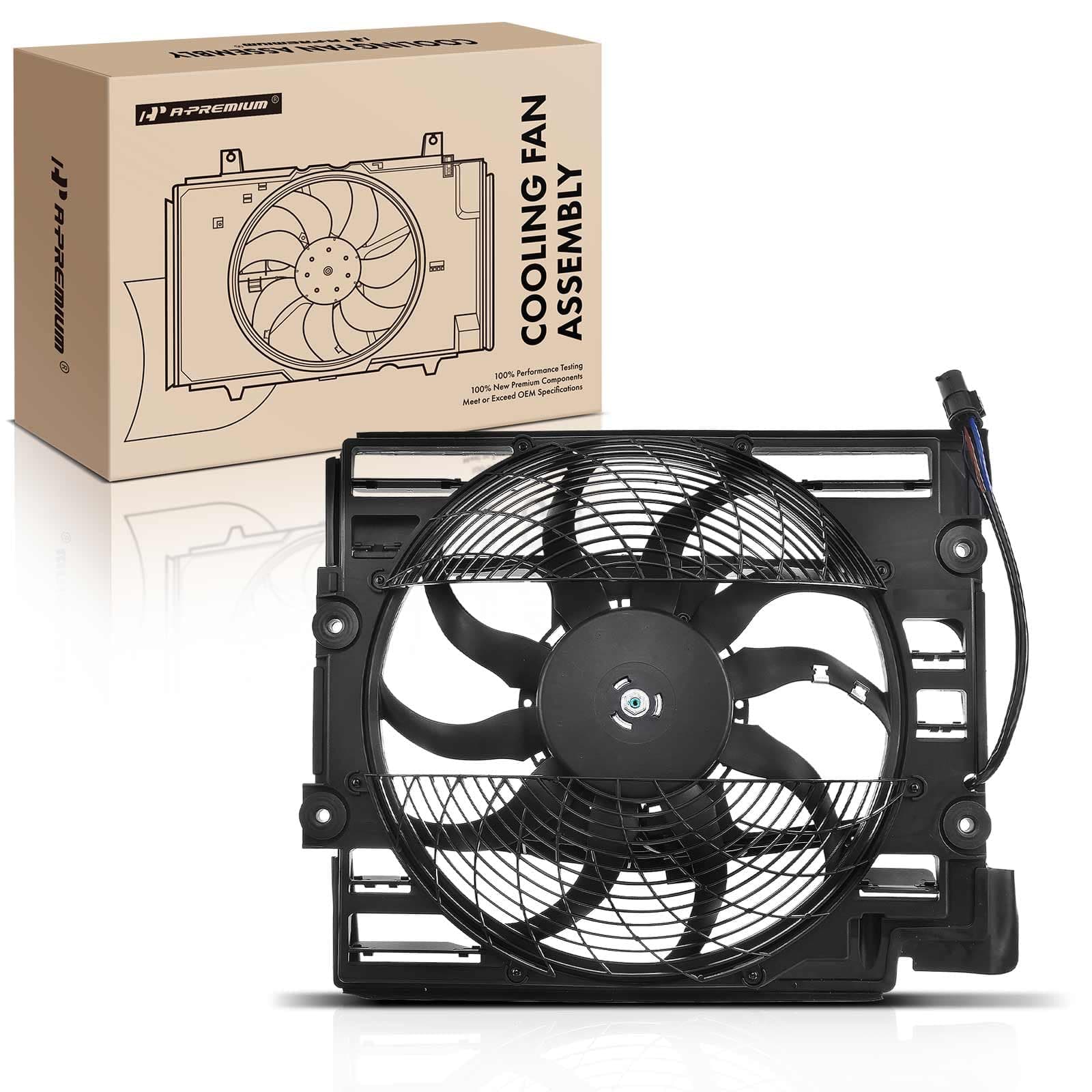 A/C Condenser Fan Assembly Compatible with Select BMW Models - E39 Series 525i 2001-2003, 528i 1999-2000, 530i 2001-2003, 540i 1999-2003, M5 2000-2003 - Replace# 64548380781, 64546921395