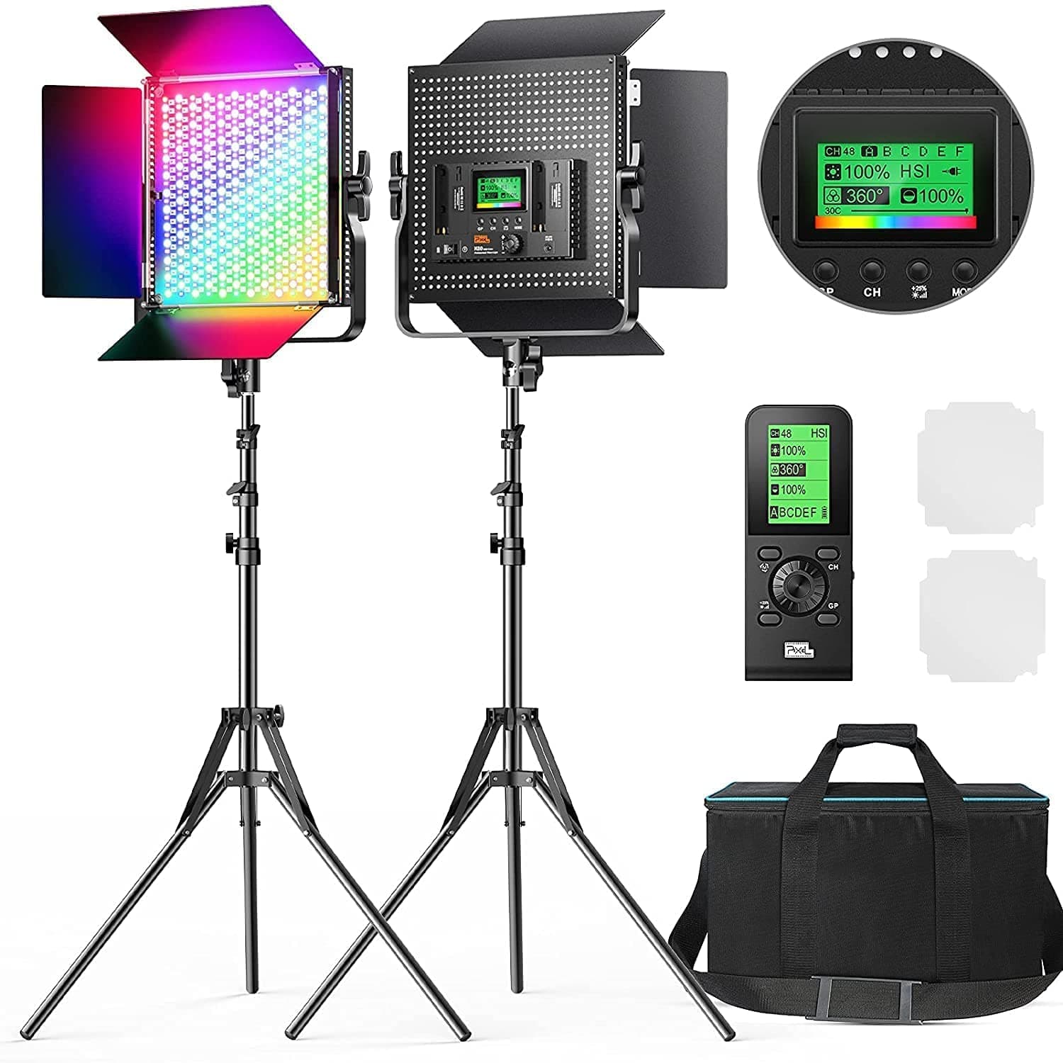 Pixel K80 RGB LED Photography Light with Wireless Remote, 2600k-10000k CRI 97+ RGB LED Video Light for YouTube Studio, 2 Packs Led Panel Light for Gaming/Streaming/Zoom