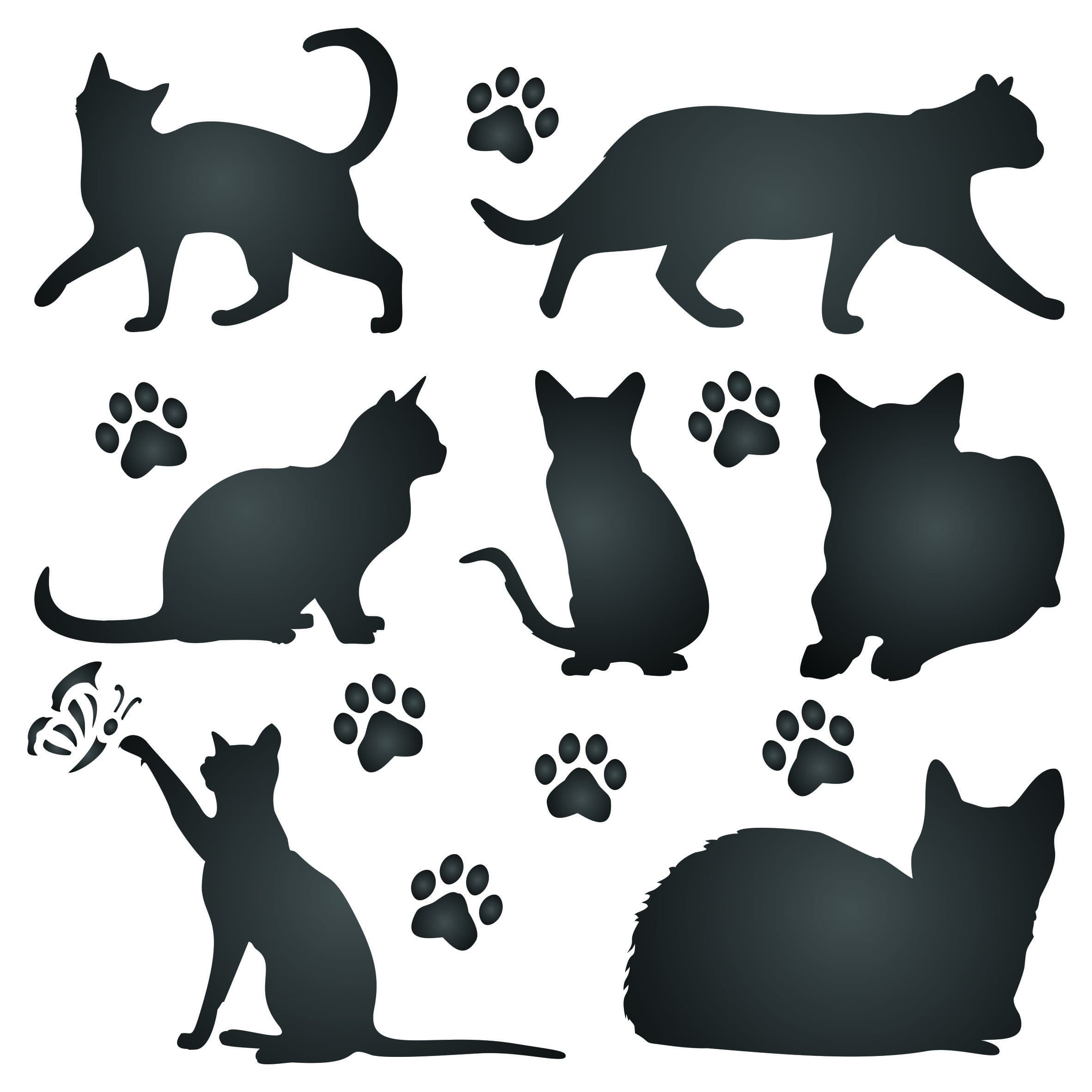 Cat Silhouette Stencil - 21.5 x 21.5cm (L) - Reusable Pet Friend Animal Wall Stencil Template