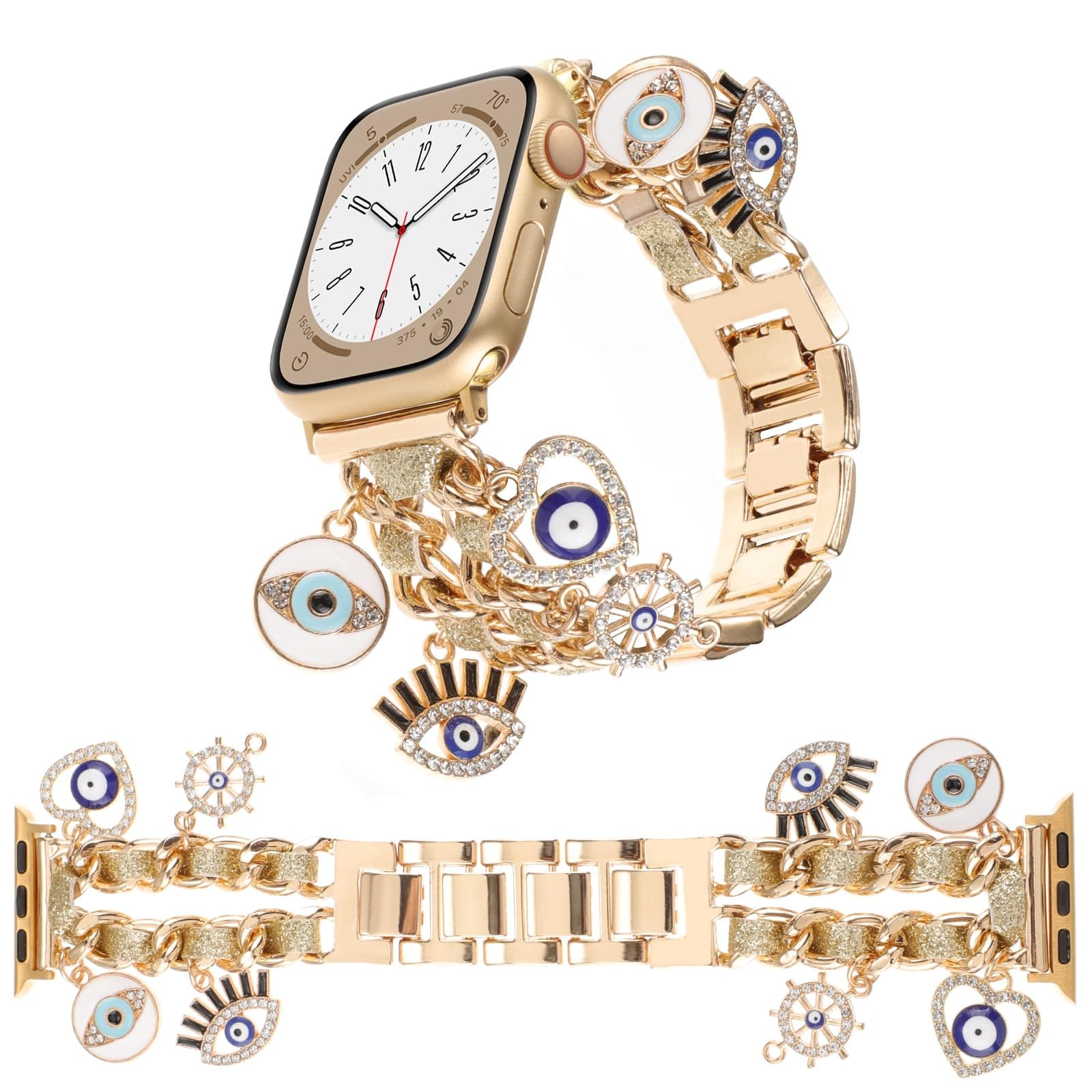 REALSIGN Stylish Wristband Compatible with Apple Watch Bands 38mm 40mm 41mm 42mm 44mm 45mm 49mm,Replacement Strap with Unique Pendants for iWatch Series 9 8 7 6 5 4 3 2 1 SE Metal Chain Charms for