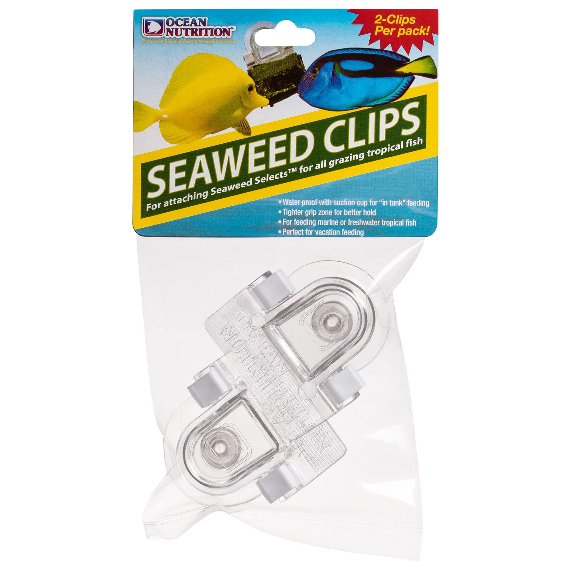 Ocean Nutrition Fish Feeder Seaweed Clips for Saltwater Fish - Aquarium Suction Cups, Holds Food Intact, Prolongs Feeding Process, Pack of 2 for Tangs, Rabbitfish, Marine Angelfish, Wrasses, Damsels
