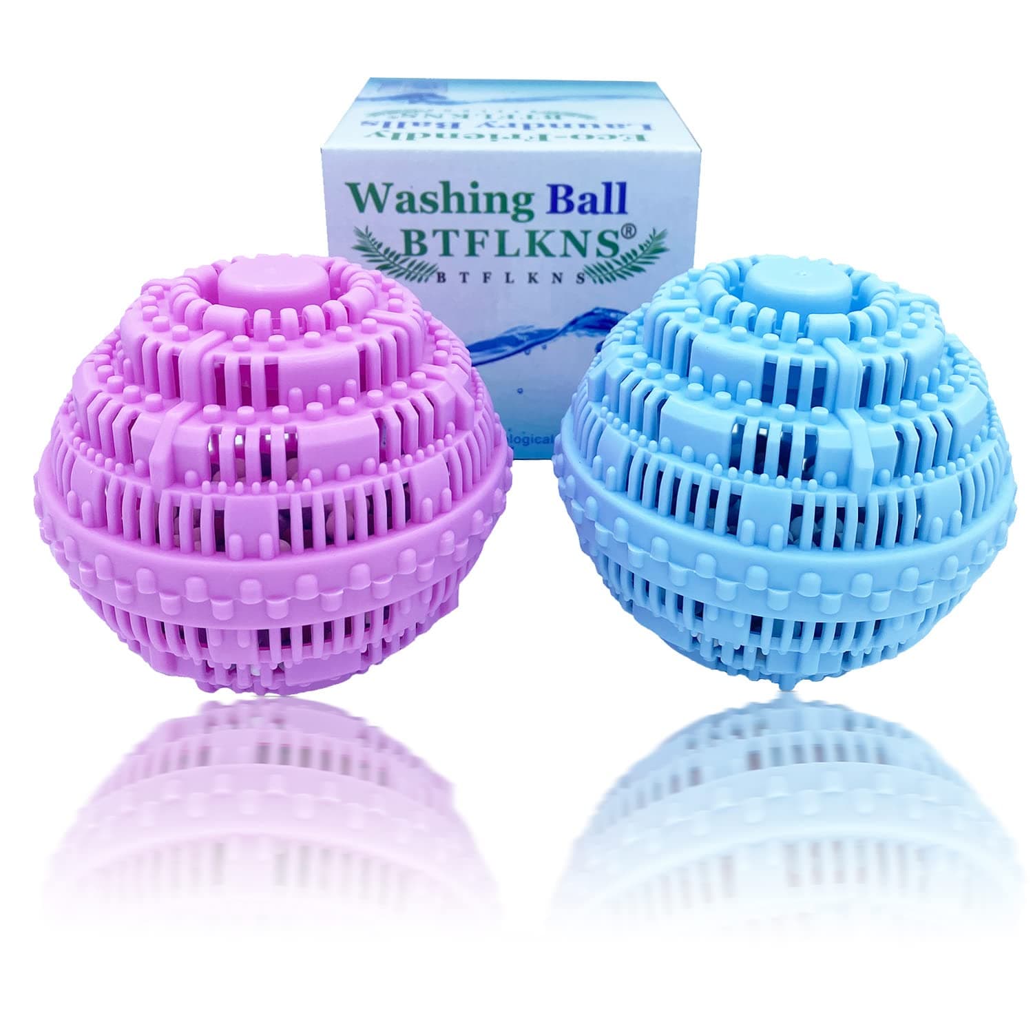 Laundry Balls Set, Eco-Friendly Super Washing Machine Laundry Ball, All Natural Washer Ball Laundry Detergent Alternative, Household Can Be Reused 2000 Washings(2pcs Balls, Pink,Blue)