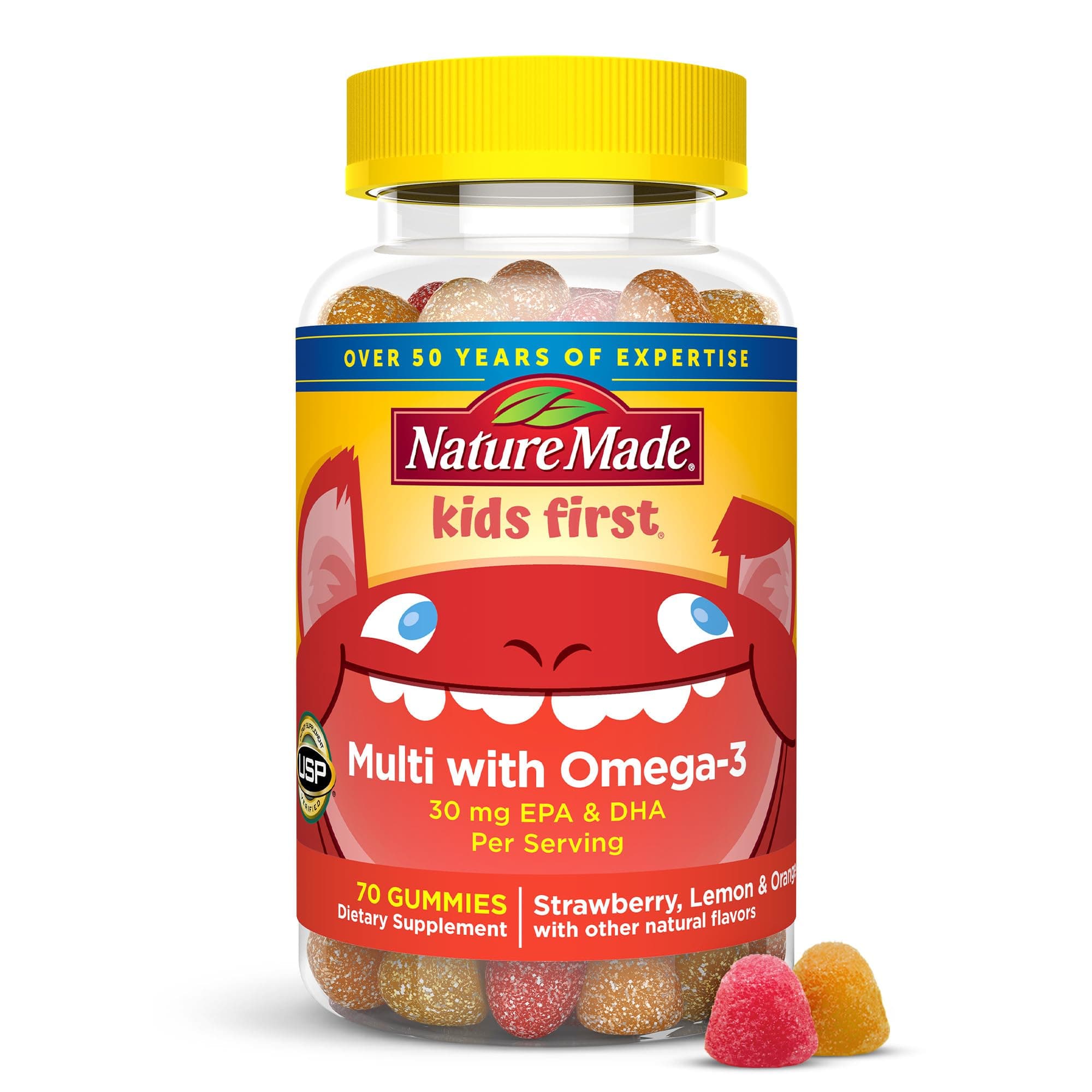 Kids First Multivitamin with Omega-3, Kids Gummy Multivitamins with Vitamins and Minerals for Nutritional Support, 70 Gummies