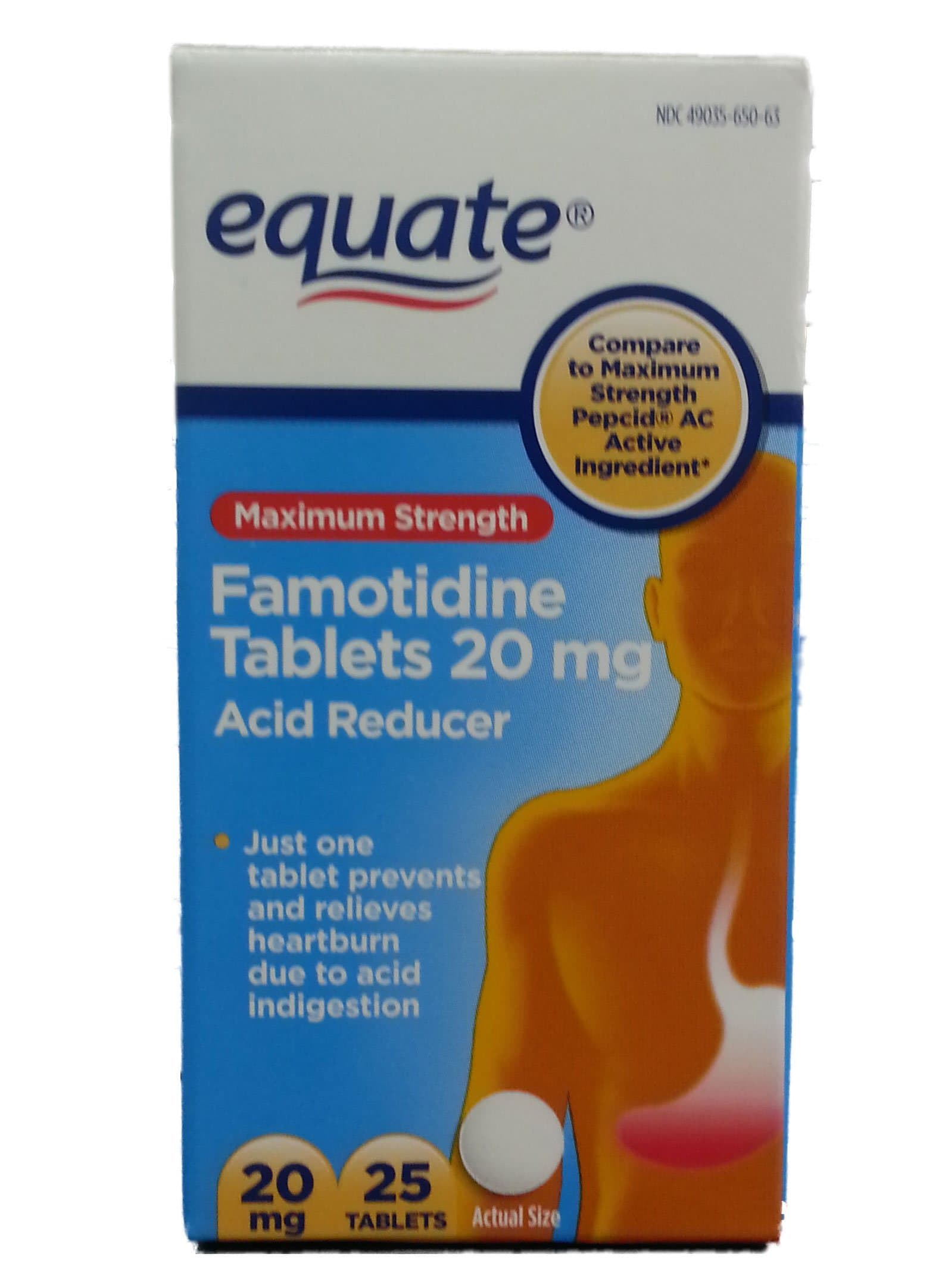 Equate Maximum Strength Famotidine Acid Reducer, 20 mg, 25 Tablets