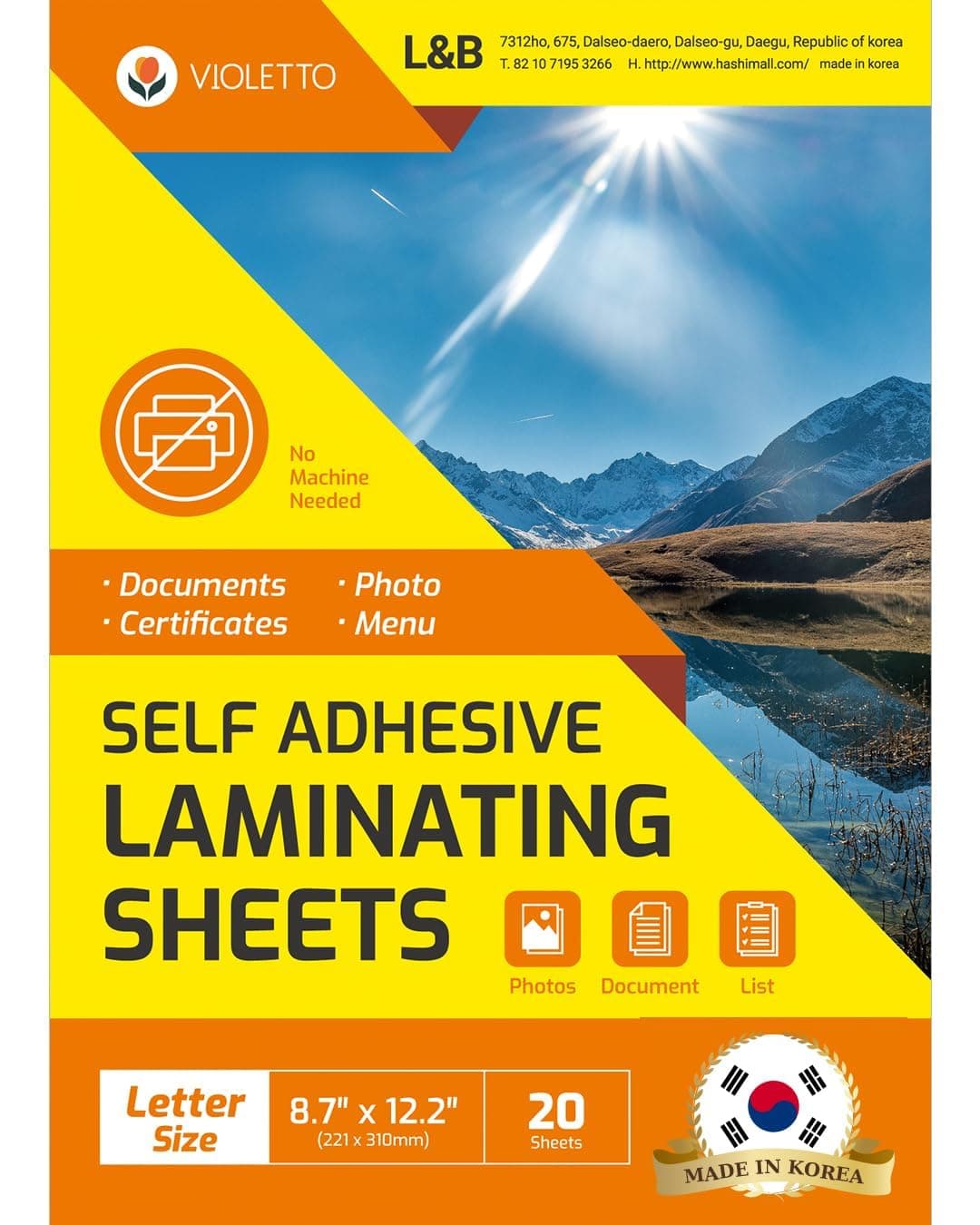 [VIOLETTO] 20 Sheets - Self Adhesive Laminating Sheets for Ultimate Protection. No Machines Needed, 4 Mil Thickness, 8.5 x 11 Inches. Effortless, Durable & Perfect for Documents & Photos.