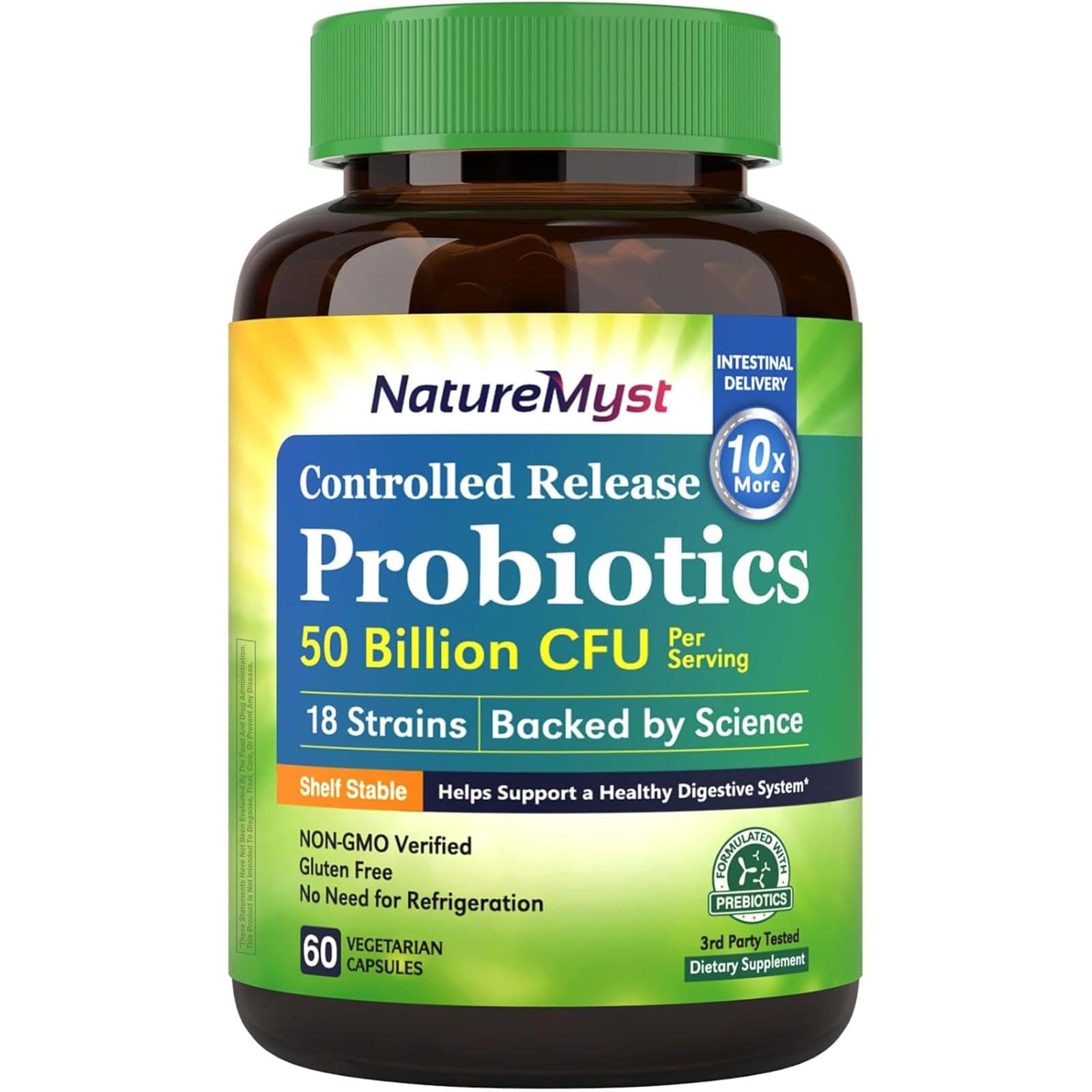 NatureMyst Probiotics 50 Billion per Serving, 18 Probiotic Strains, 60 Veggie Capsules - Non-GMO, Gluten Free