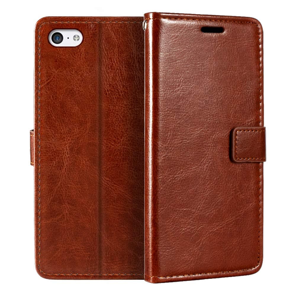 iPhone 5C Wallet Case, Premium PU Leather Magnetic Flip Case Cover with Card Holder and Kickstand for iPhone 5C Brown