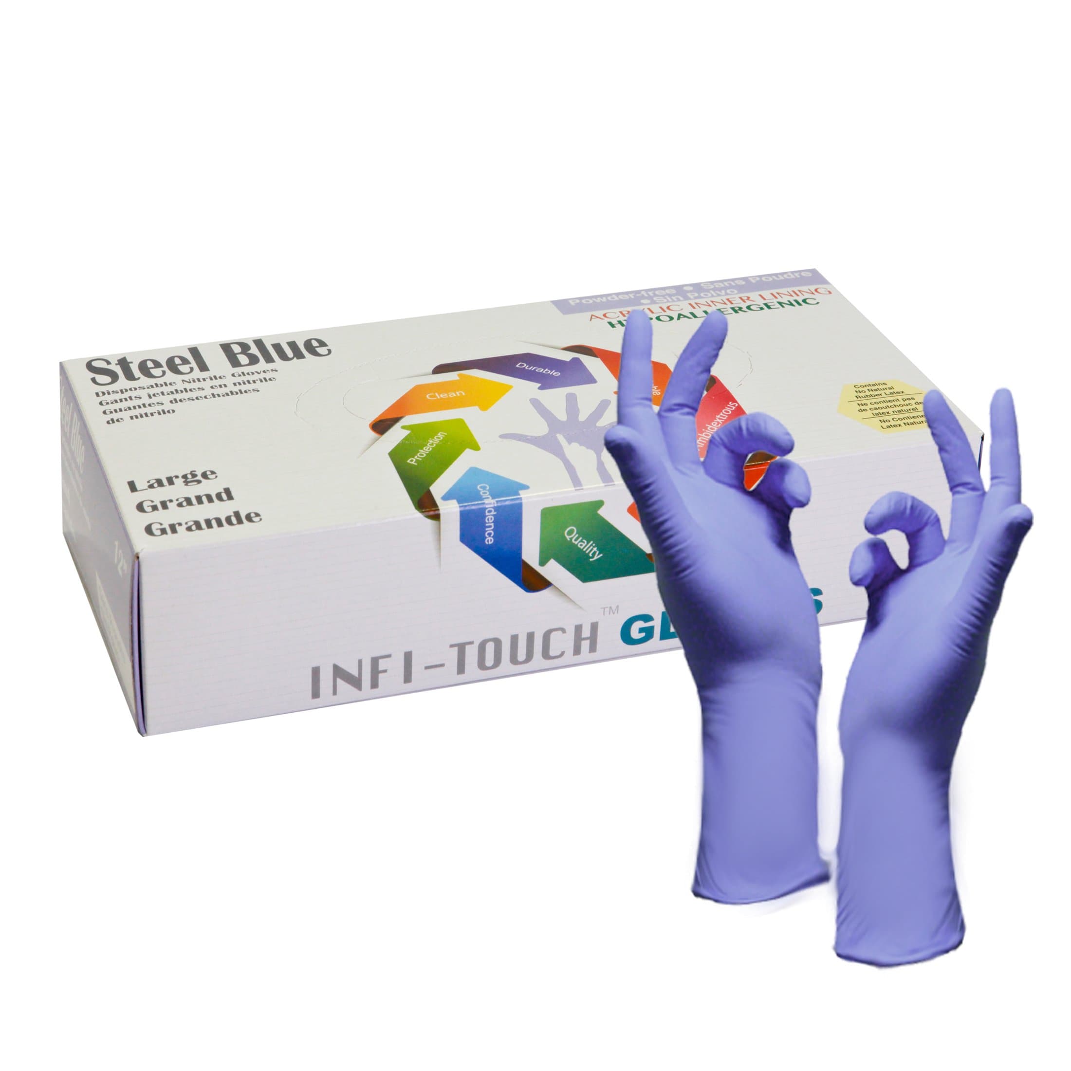 Infi-TouchPowder Free, Hypoallergenic, 12" Length, Disposable, 6 mil Thickness, Steel Blue, (50 Gloves Count)