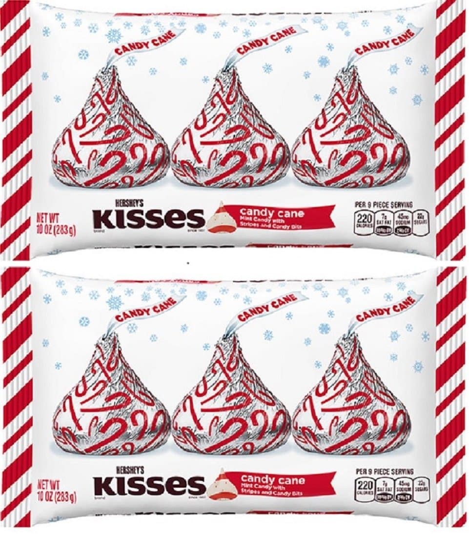 Hershey's Kisses with Candy Cane Flavored White Chocolate, 10-Ounce Bag (Pack of 2)