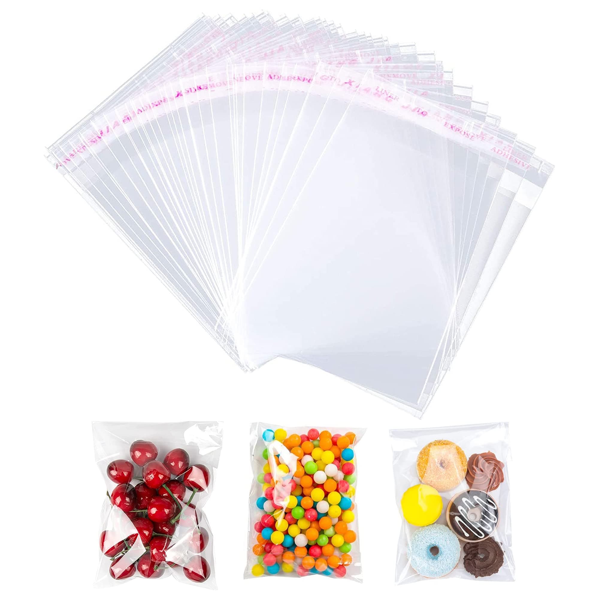Clear Self-adhesive Bags 100 Pack, 5X7 Inches Self Sealing Cellophane Display Bags/Sealable Bags, Food Safe, Cello Bags OPP for Cookies,Cards,Envelopes,Pictures (13.5 * 18cm)