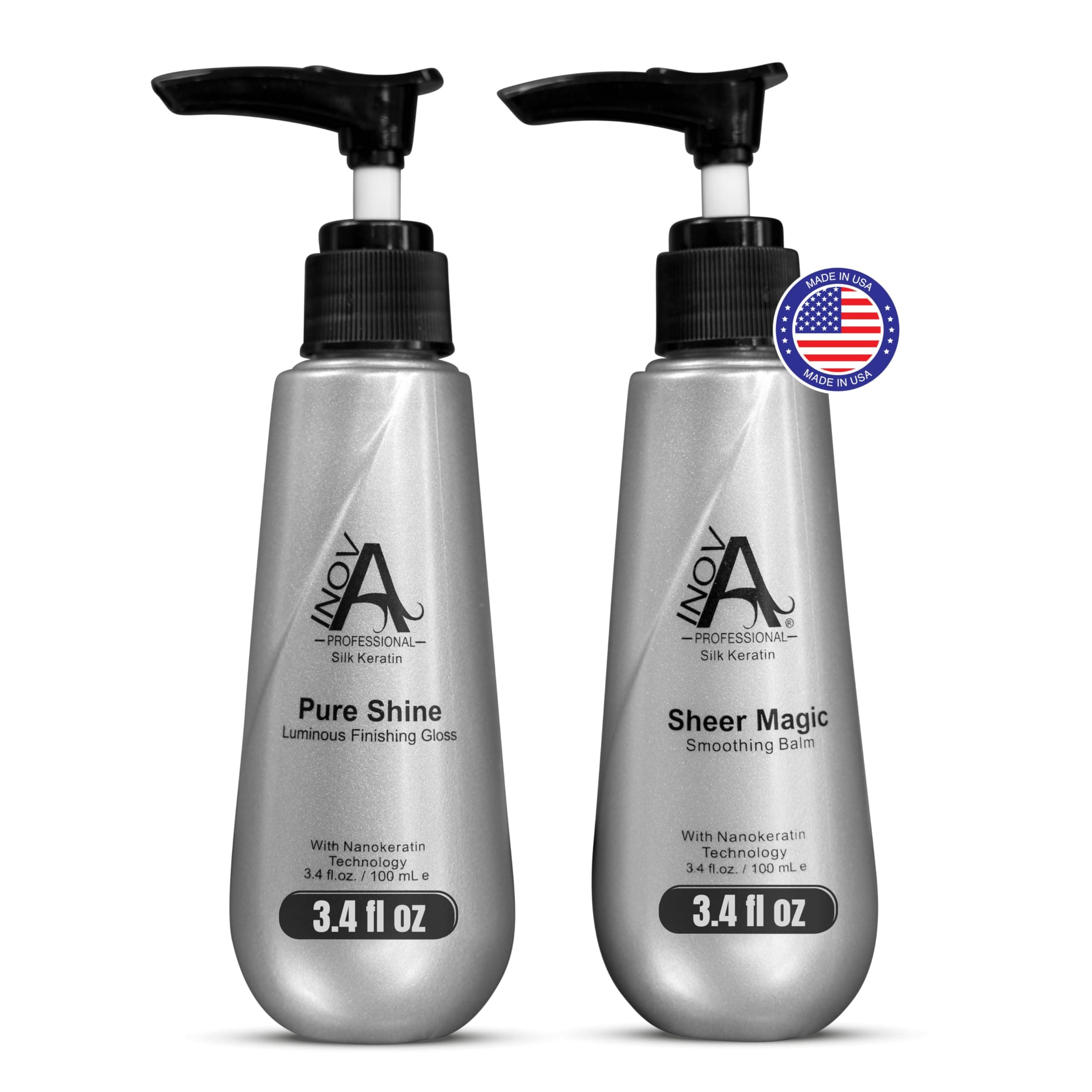 Silk Keratin - Smooth & Shine Set - Sheer Magic Smoothing Balm & Pure Shine Luminous Finishing Gloss, (3.4 Oz Set), white