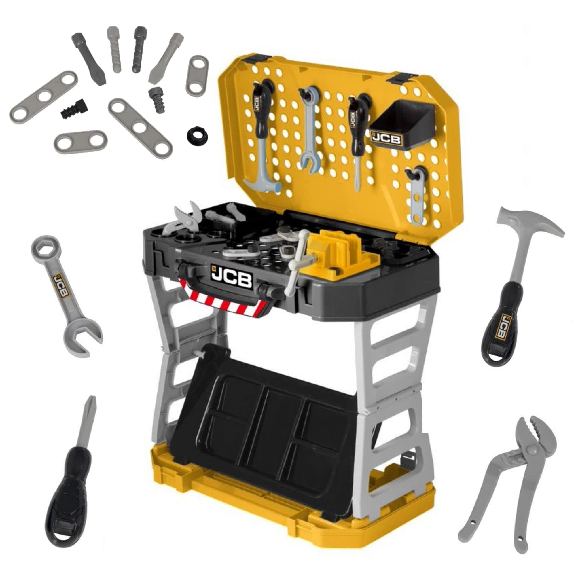 JCB POP UP COMPACT WORKBENCH ACTIVITY CHILDREN KIDS BOYS TOY GIFT WITH TOY TOOLS