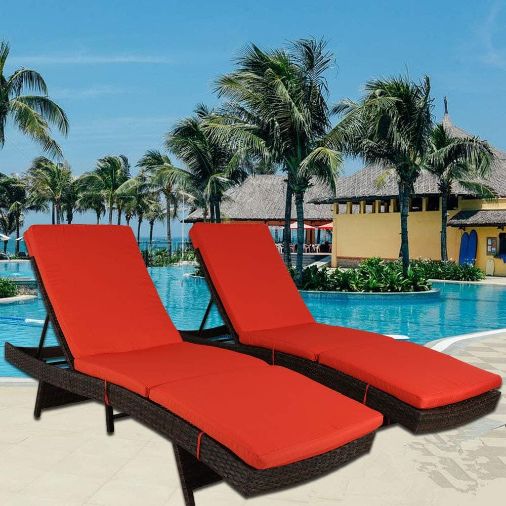 Leaptime Patio Chair Chaise Lounge PE Brown Rattan Furniture Garden Lounger Chair Outdoor Pool Sunbed Dabeds (2pcs, Orange)
