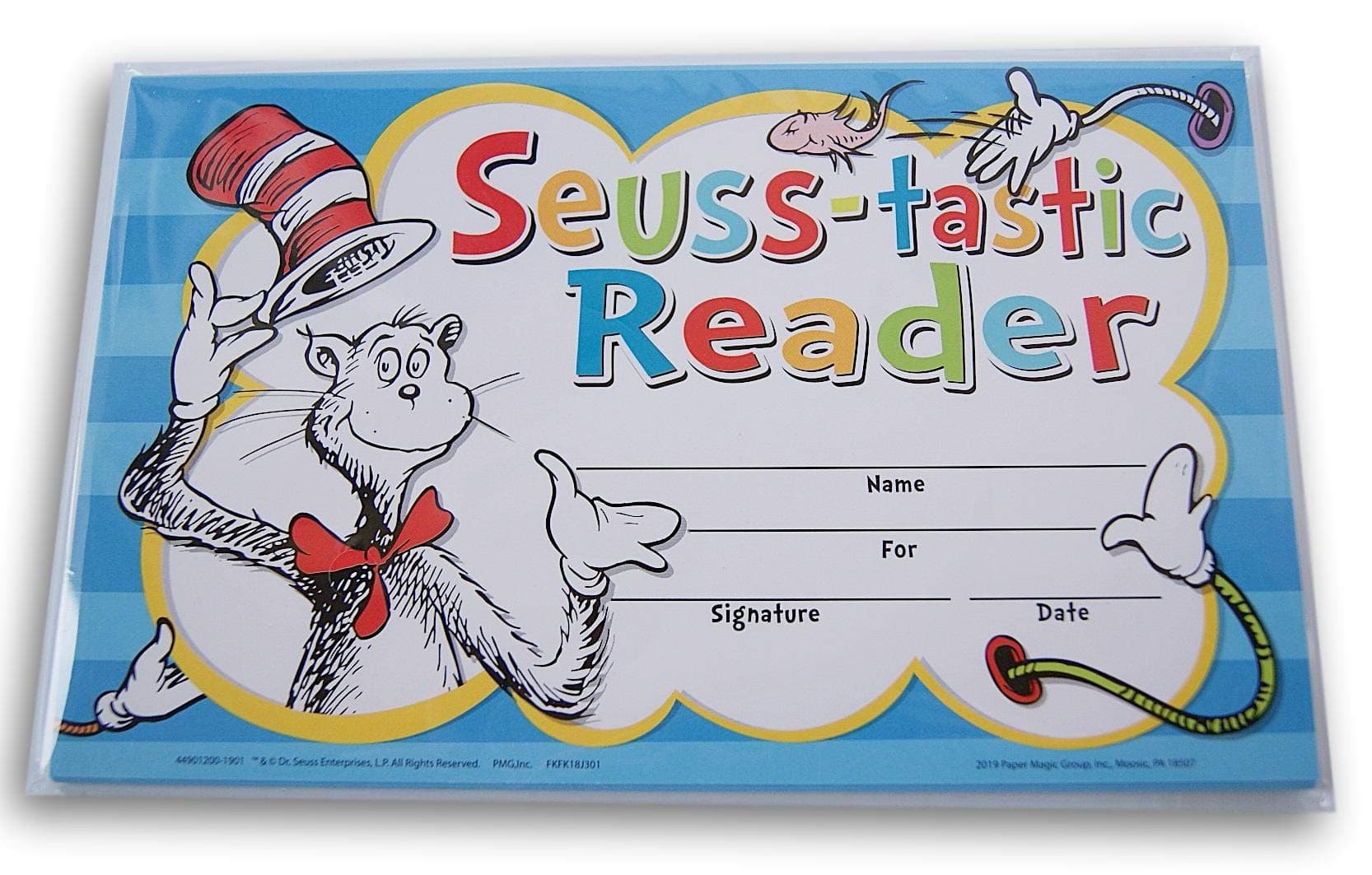 Dr. Seuss Cat in The Hat ''Seuss-Tastic Reader'' Reading Certificates - 18 Count