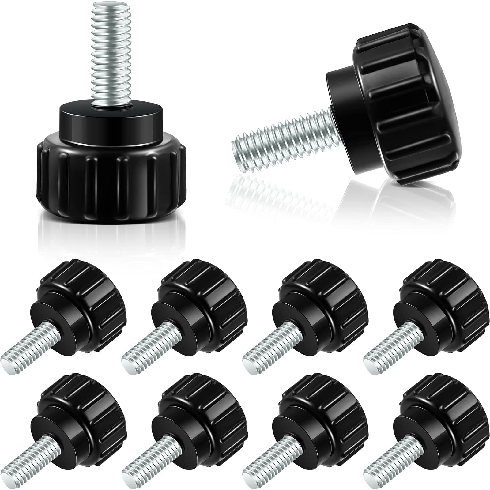 Hotop Threaded Knurled Thumbscrew Monitor Mount Screws on Knobs Monitor Screws Carbon Steel Clamping Knobs Grip Thumb Screw Mounting Thumb Screw, Black(20 Pieces,M4 x 10 mm)