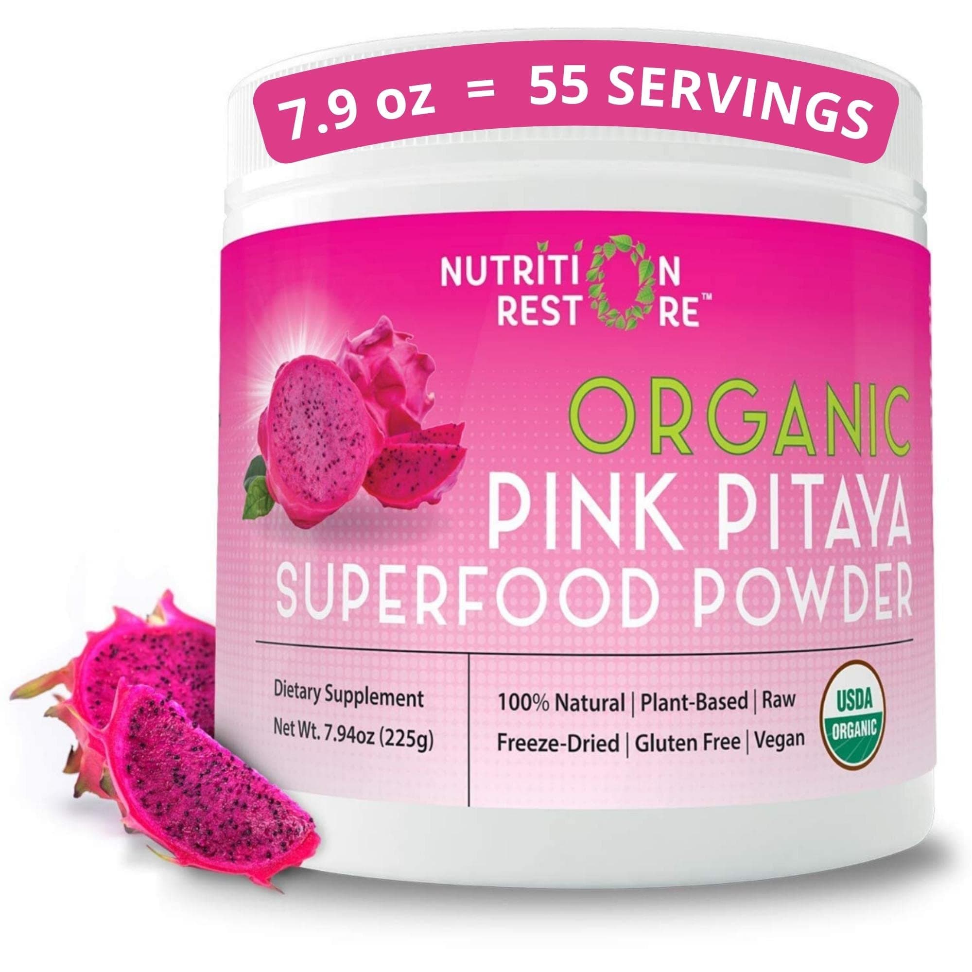 USDA-Certified Organic Freeze Dried Dragon Fruit Powder (Pink Pitaya Powder) - 7.9 Ounces - 55 servings - Nutrient-Dense, Exotic Superfood & Antioxidant - Vegan & Gluten-Free - Plant Based