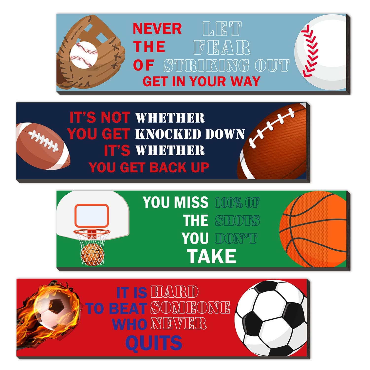 SHLINCO Sport Motivational Quote Wall Art(Pack Of 4), Sport Themed For Boy's Bedroom Playroom Classroom Living Room Decoration