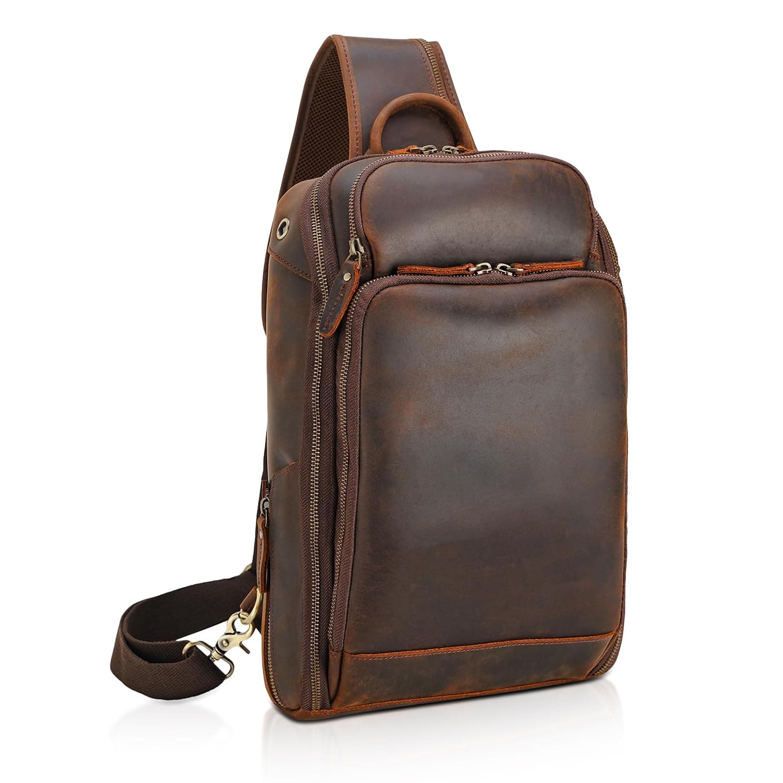 Polare Full Grain Leather Sling Bag Travel/Hiking Bike Multi-Purpose Crossbody Daypack For Men