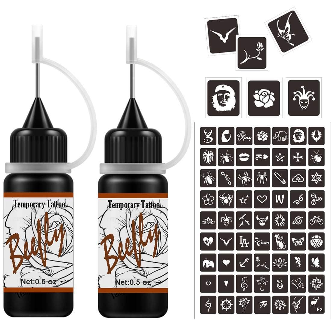 Tattoo Gel Temporary Tattoos Kit Semi Permanent Simulated Real Tattoo Color Fake Freckles with Special Design Tattoo Stencils,DIY Tattoos Kit 2 Bottle (Brown*2)