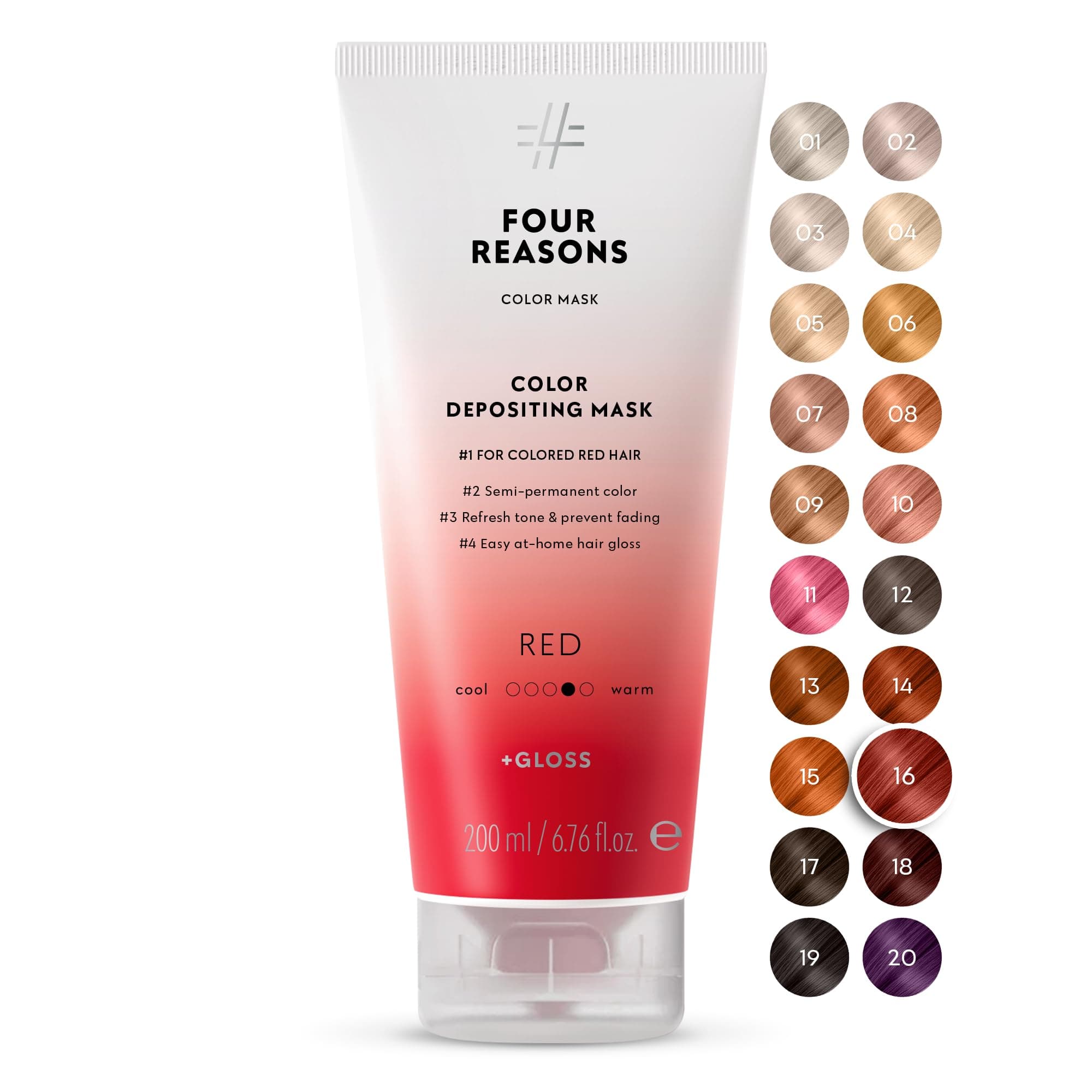 FOUR REASONS Color Mask, Red (27 Colors) – Hair Gloss & Color Depositing Conditioner – Semi Permanent Hair Toner for Color-Treated Hair Color For Women – Vegan & Cruelty-Free – 6.76 fl oz