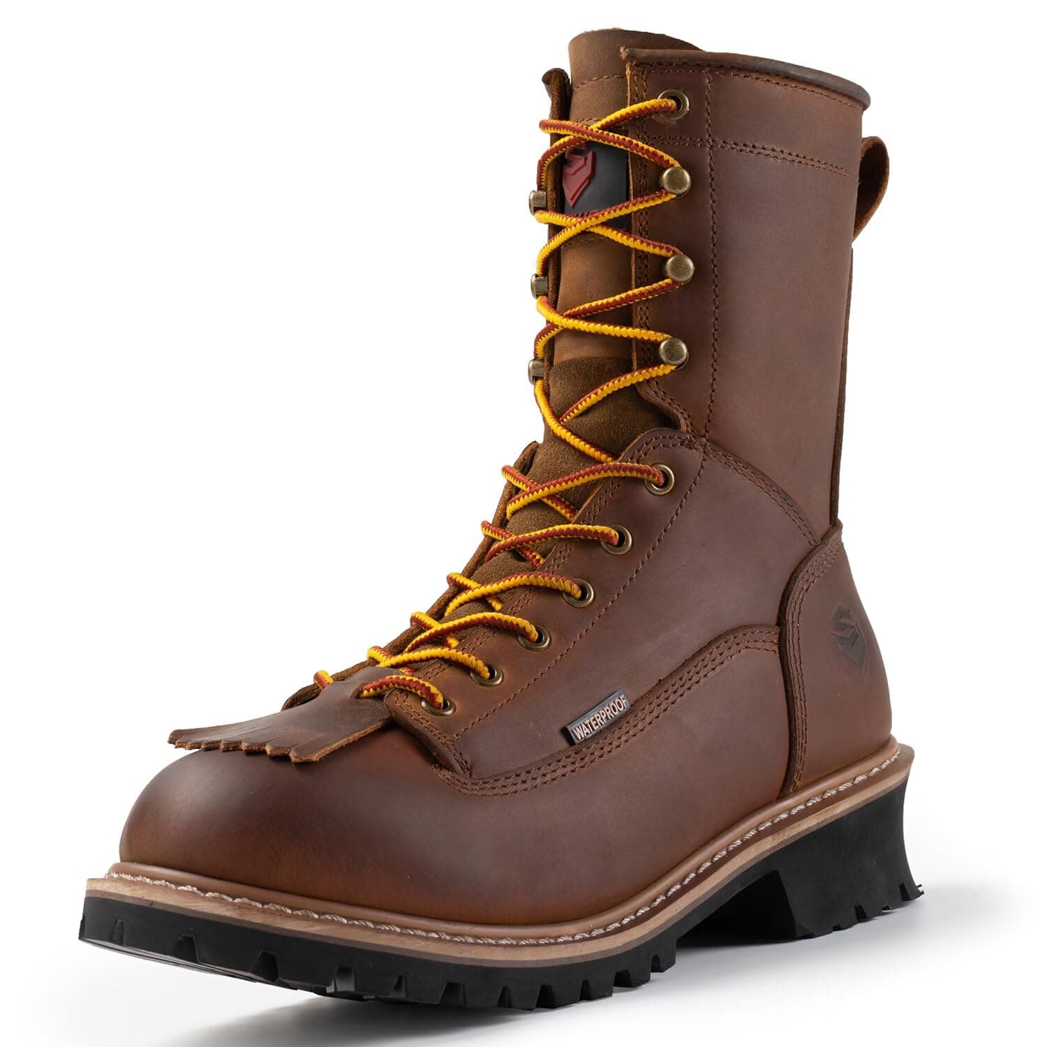 Men's 8" Waterproof Steel-Toe Logger Work Boot,Superior Oil/Slip Resistant,Thicker Full Grain Leather,Wedge Rubber Sole,EH Rated