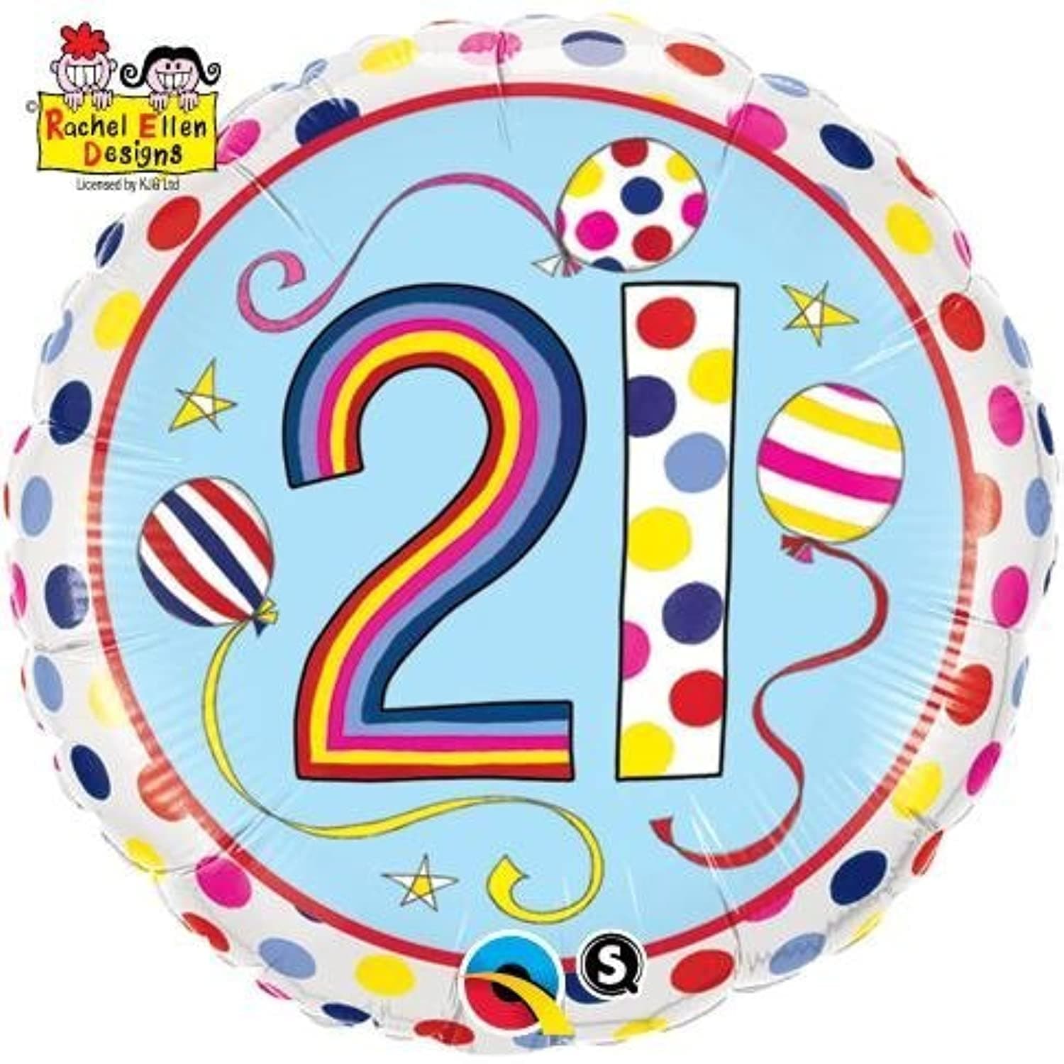 21 Birthday Polka Dots & Stripes (Rachel Ellen) 18 inch Round Balloon - Foil
