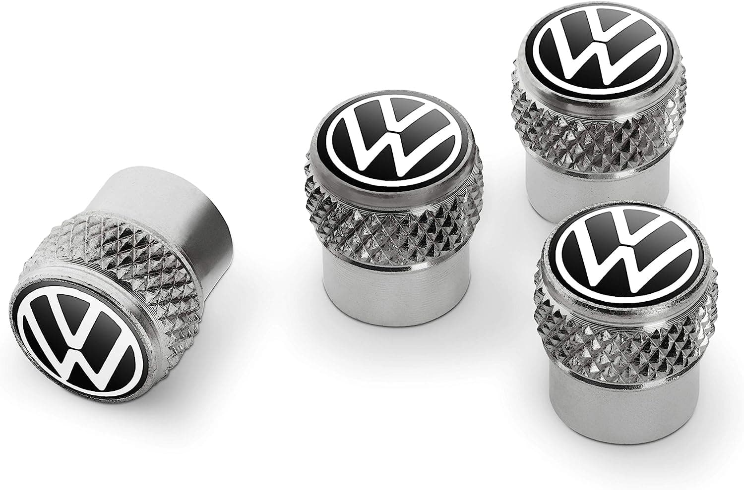 Volkswagen New VW Logo Rubber Valves Brass Valve Caps Silver 000071215D