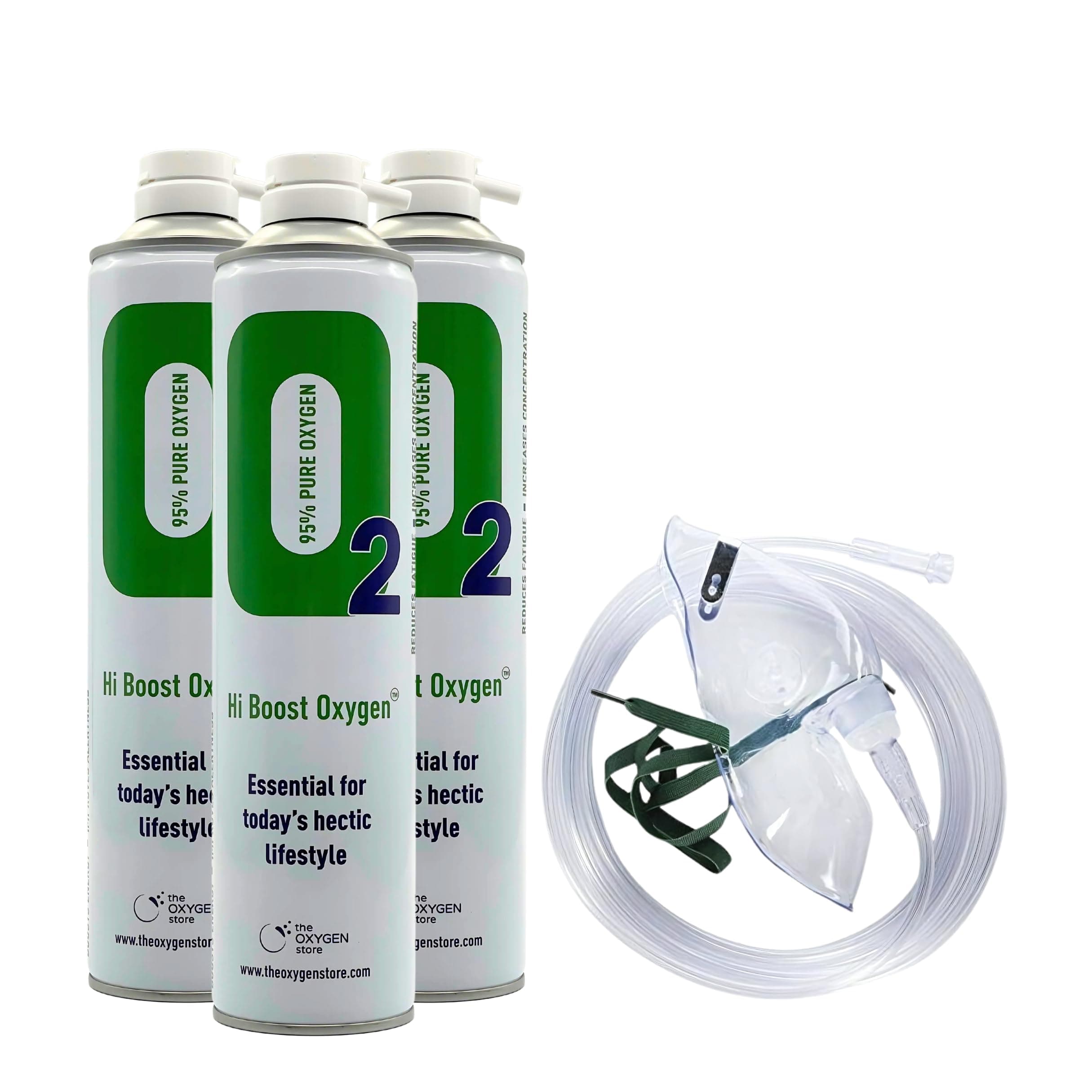 Hi Boost Portable Oxygen Cans Pure Breathing Oxygen with Mask, Tube, Made in The UK, 3 Pack 10L Cans, Total 30L Capacity, 0.5 Kilograms