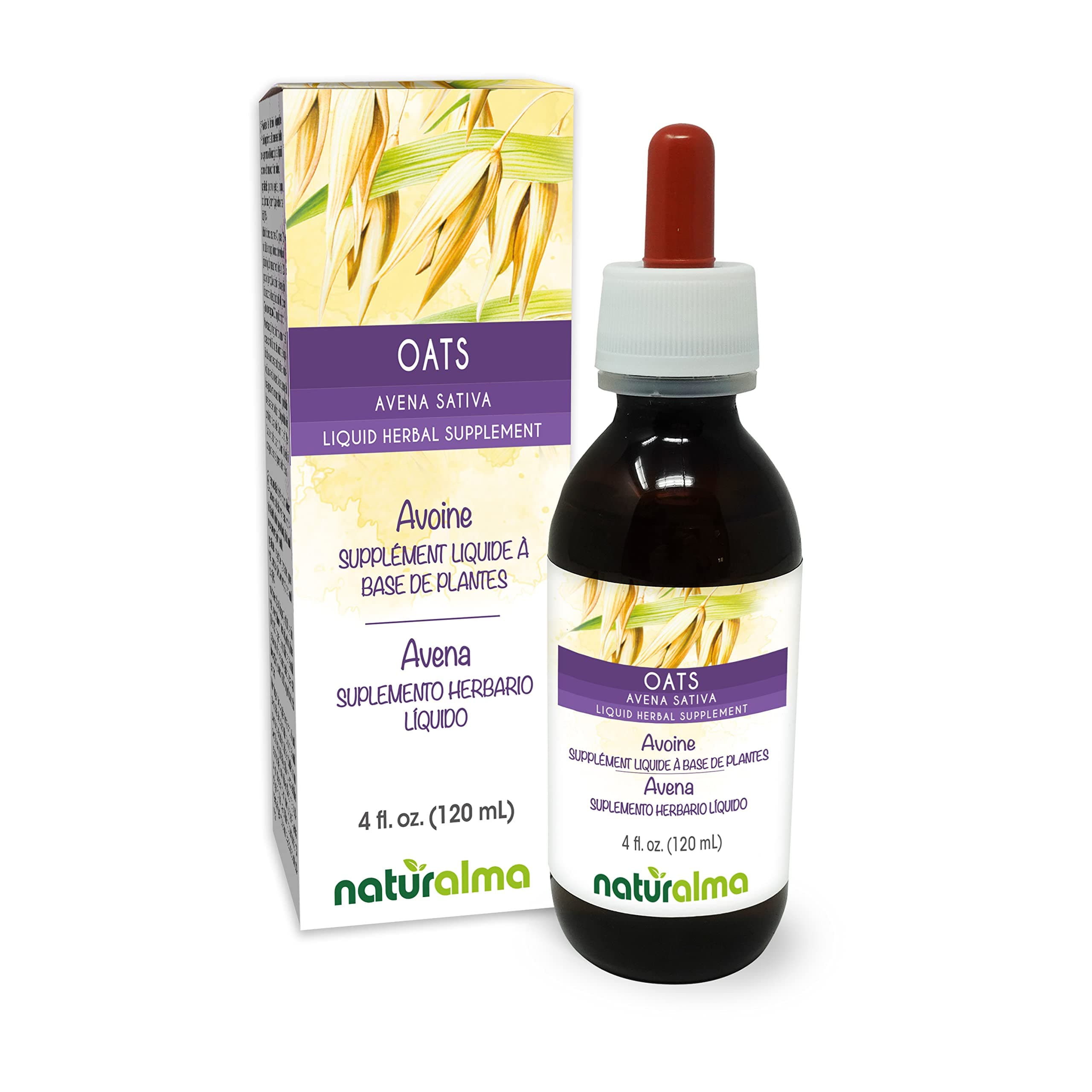Naturalma Oats (Avena Sativa) Tops Alcohol-Free Tincture - 4 fl oz Liquid Extract in Drops - Herbal Supplement - Vegan
