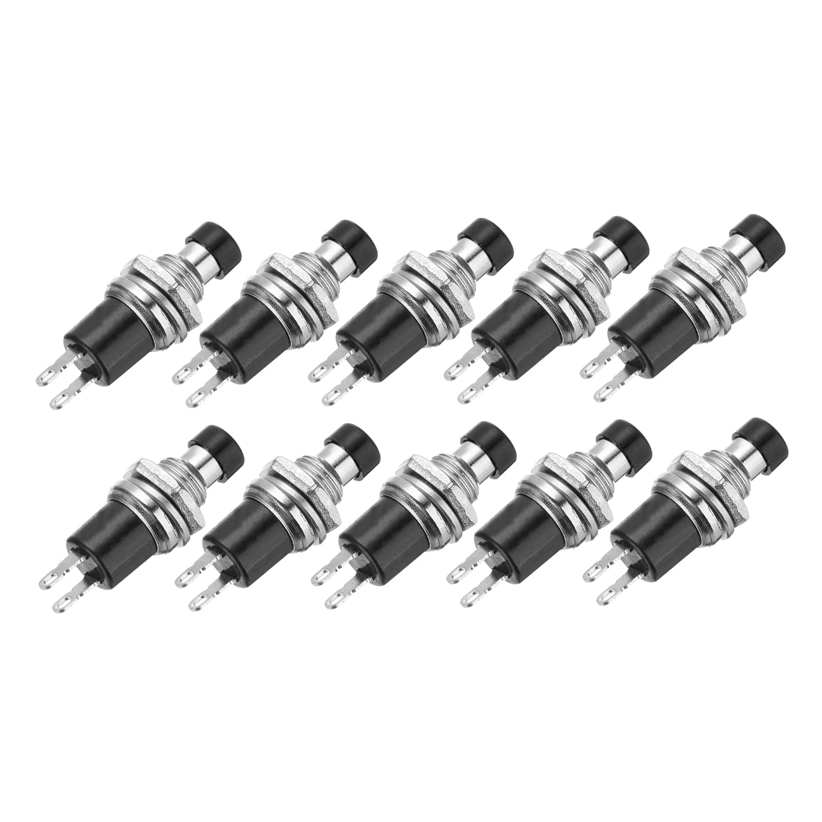 sourcing map 10 Pcs 1A 250V AC 7mm Mini Momentary Push Button Switch SPST NC Black Switch Button with Soldering Foot for Electronic Devices