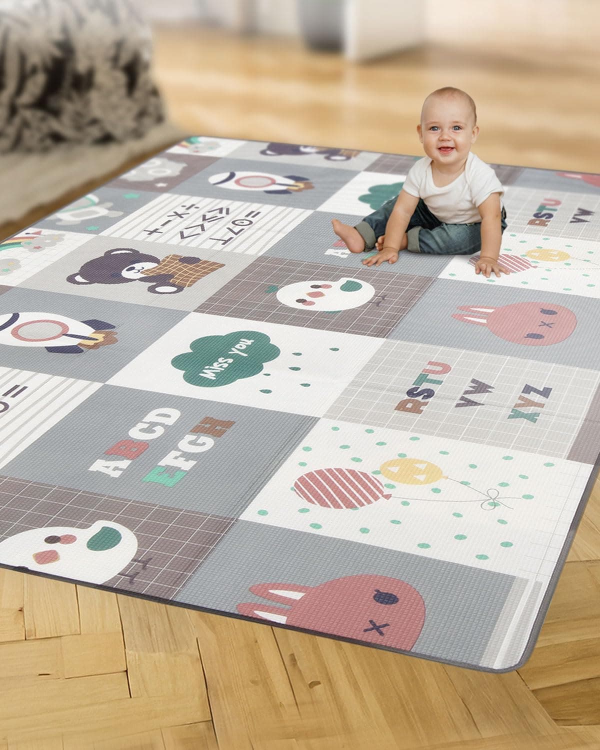 Play Nation Premium Double Sided Waterproof Play Mat for Babies 0 to 2 Years, 8mm Thickness, Baby Mats for Floor, Newborn Learning Floor Mat, Large & Foldable Crawling Carpet, 6X4 Feet, Educational