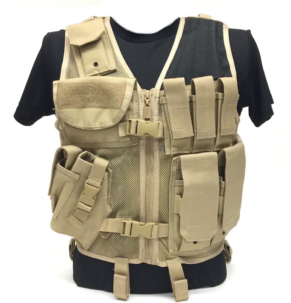 TAC Force Vest Cross Draw Holster/mag Vest, Left-hand - Tan, one size/left hand