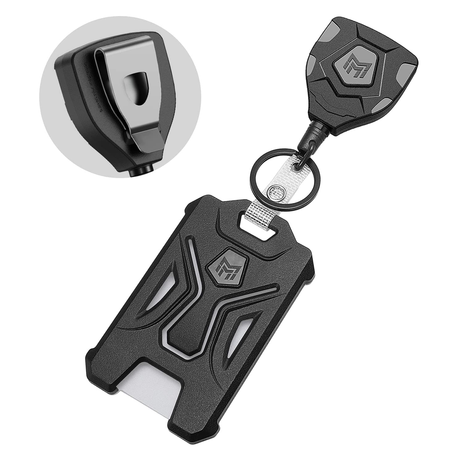 MNGARISTA 1 Pack Heavy Duty Badge Holder, Vertical ID Card Holder for Credit Cards, Clear ID Window, All PC Polycarbonate Plastic Housing, 5 Cards Capacity, Built-in Elastic Clip, Black