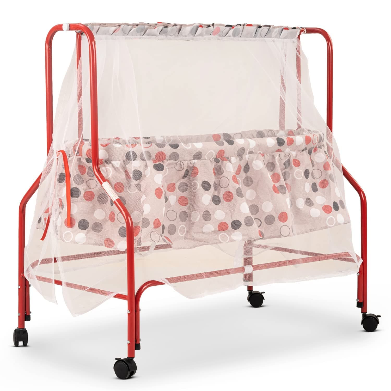BAYBEE Enchant Baby Swing Cradle for Baby, Infant Baby Cradle Jhula for Baby with Mosquito Net, Storage & Wheels | Baby Palna Cot Thottil | Cradle for Newborn Babies 0 to 12 Months Boy Girl (Red)