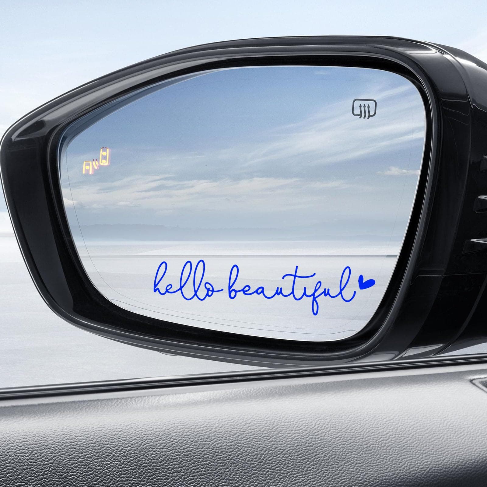 Hello Beautiful Rearview Mirror Decal Car Accessories for Women, Vinyl Rear View Mirror Window Stickers Car Decorations Gifts for Girls Self Affirmations(Blue)