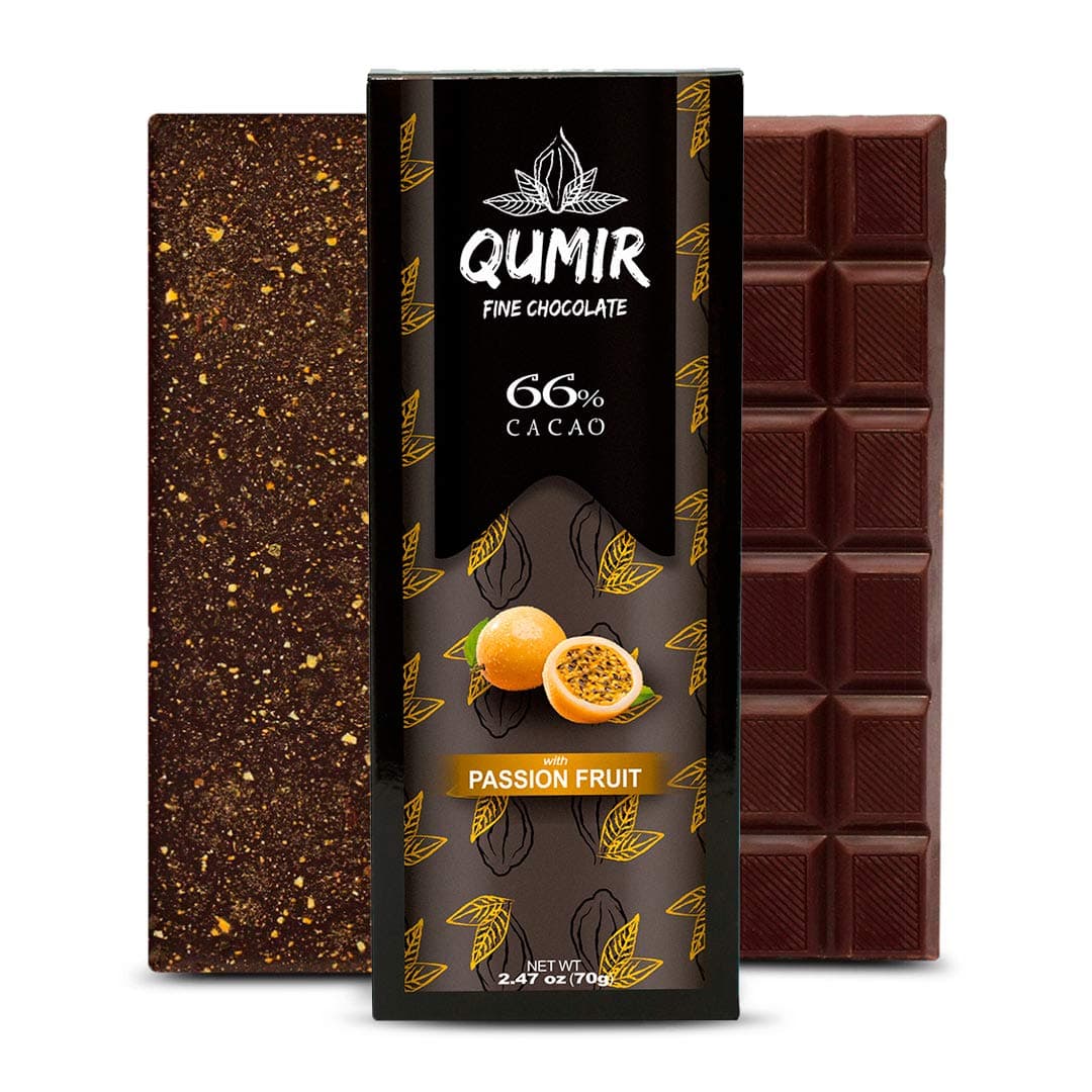 Dark Chocolate Bars by QUMIR | 4 PACK | with Passion Fruit | Organic Ingrredients, Vegan | Amazonian Chocolate | 2.47oz each