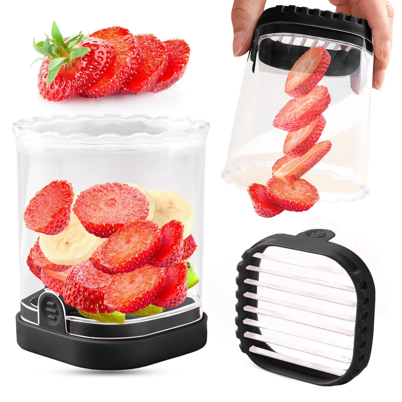 Creative Strawberry & Fruit Slicer - Detachable Cutter with Push Plate (Black)