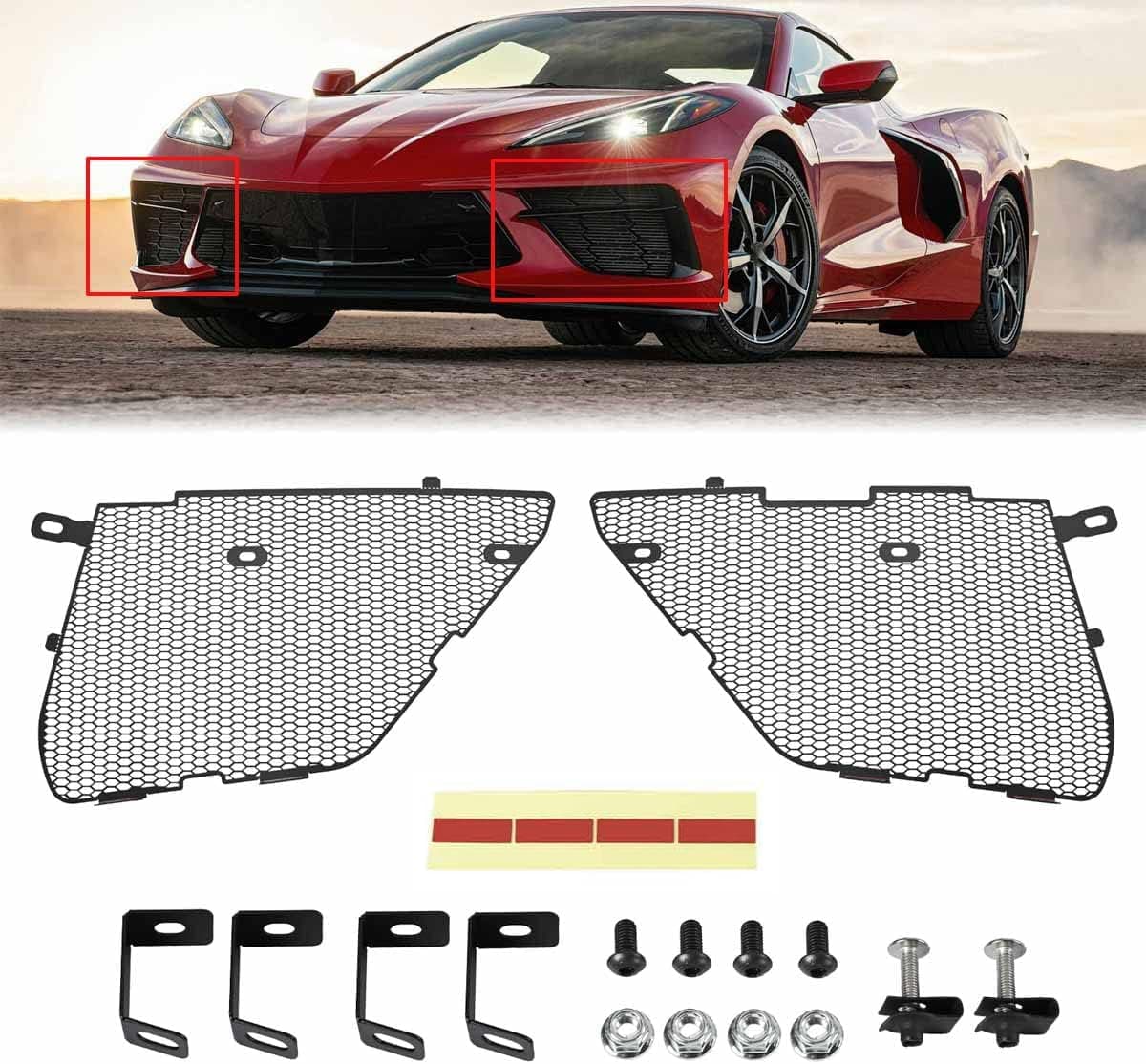 2Pcs Black Upgraded Front Radiator Guards Grille,Aluminum Front Outer Grill Low Profile Body Bumper Grille Vents Insert Mesh Set for Corvette C8 Stingray Z51 Convertible/HTC 2020-2025