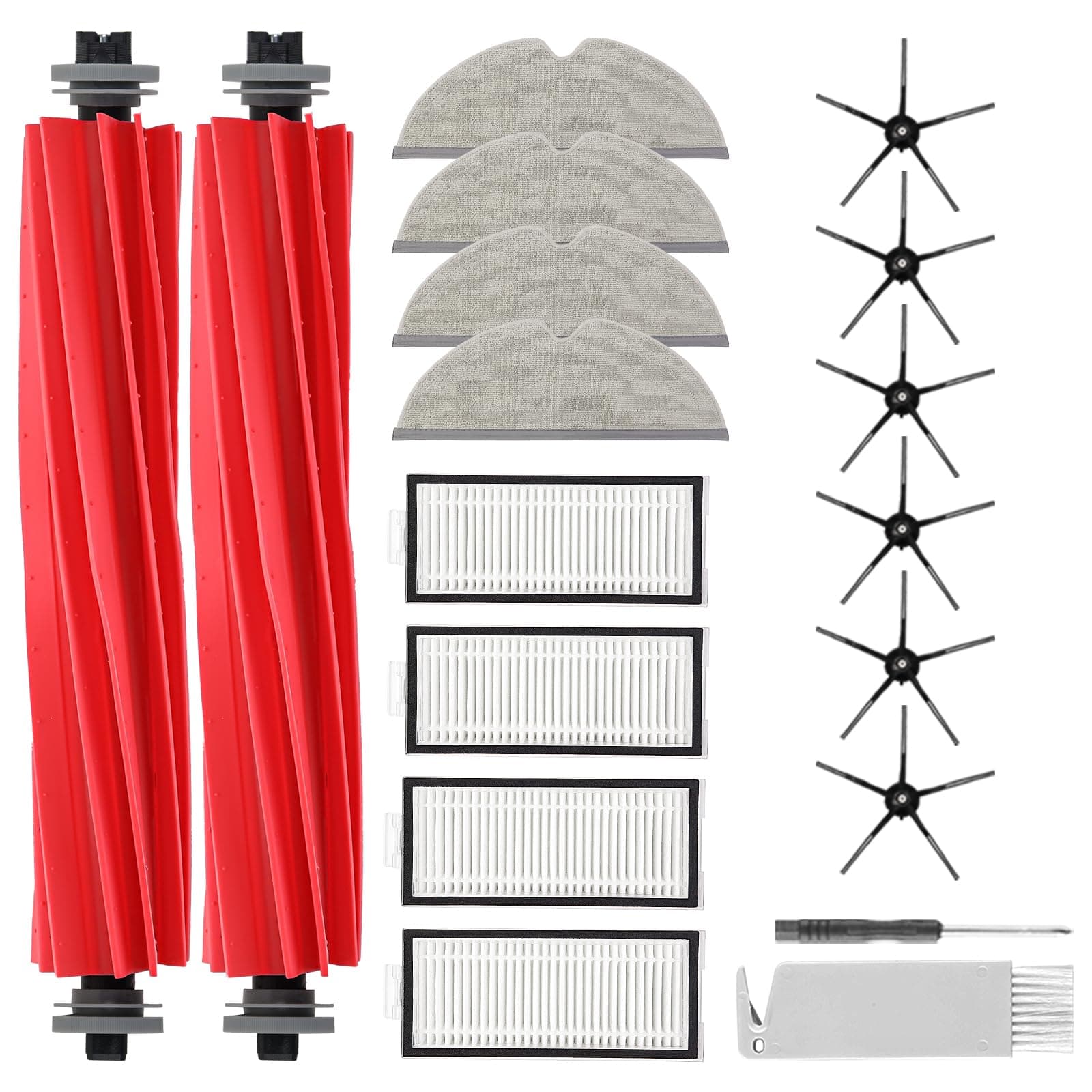 18Pcs Q7 Accessories Kit Replacement Compatible with Roborock Q7 / Q7+ / Q7 Max / Q7 Max+ Robot Vacuum, 2 Main Brush, 4 Mop Cloth Pads, 6 Side Brushes, 4 Washable Filter, 1 Tool (Not for Q7 M5)
