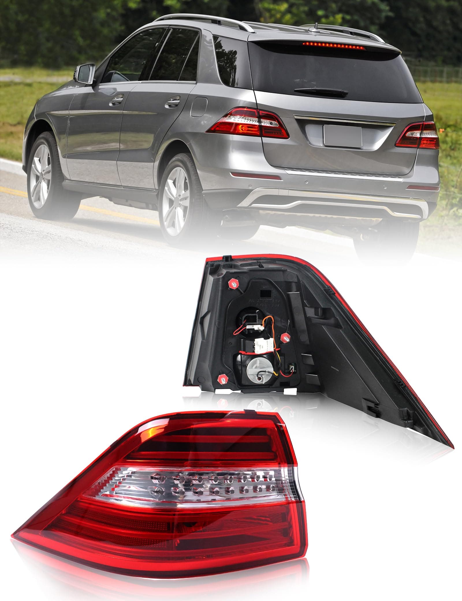 Outer Tail Light Assembly Fit for 2012 2013 2014 2015 Mercedes-Benz W166 ML350 ML550 Taillight, Rear Brake Light Lamps, With LED Bulbs, Replace for 1669063501 MB2804107 (Left Driver Side)