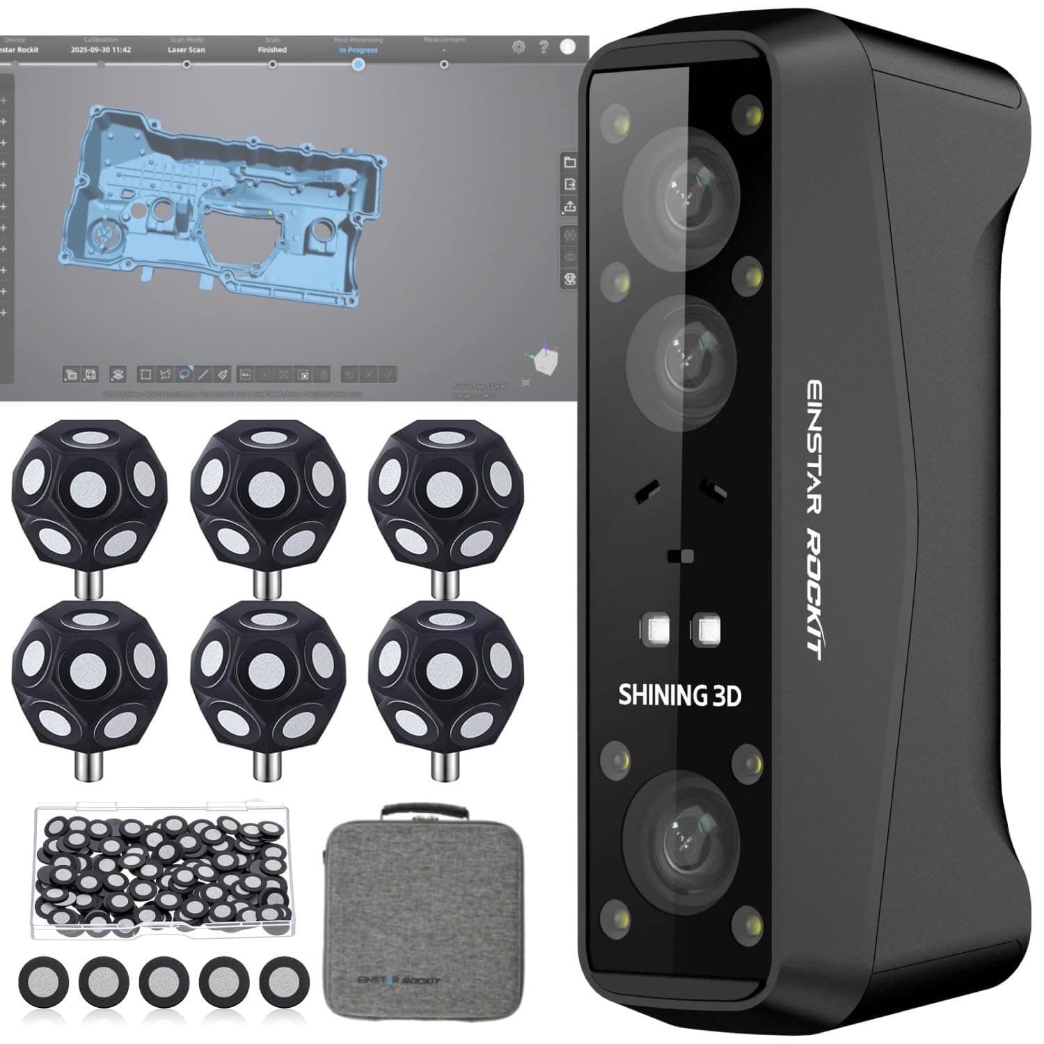 Shining3D [ Einstar Rockit Wireless Laser 3D Scanner ] with Scanning Software, 38 Laser Lines, 7 Parallel Laser Lines, 0.05mm HDR for Reverse Engineering, Manufacturing and Art