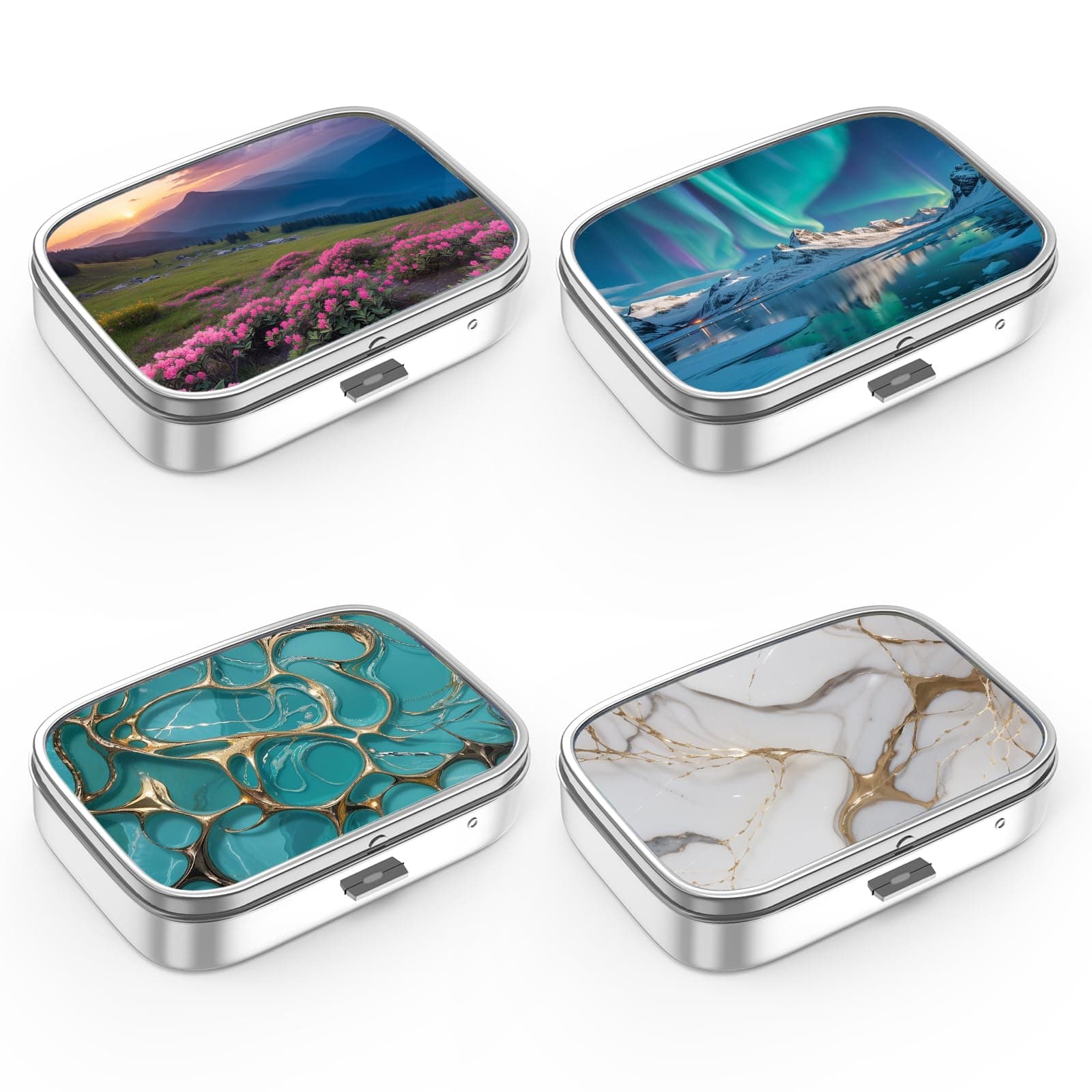 Pill Box 2 Compartment Small Pill Case,Portable for Pocket or Purse Pill Organizer Pill Container Holder to Hold Vitamins, Medication, Fish Oil and Supplements(4PCS)