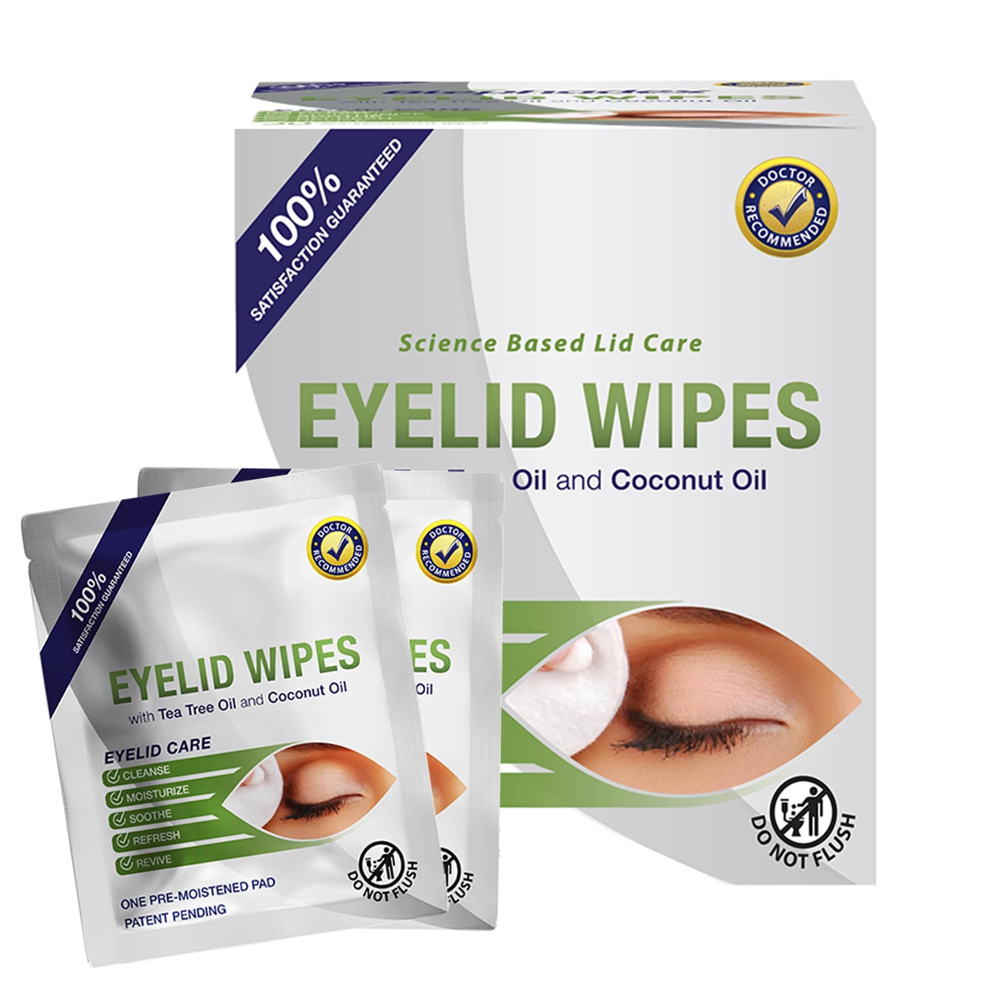 Premium Eyelid Wipes with Tea Tree and Coconut Oil - Cleansing Eye Wipes for People Itchy Eyes - Box of 30 Natural Eye Wipes