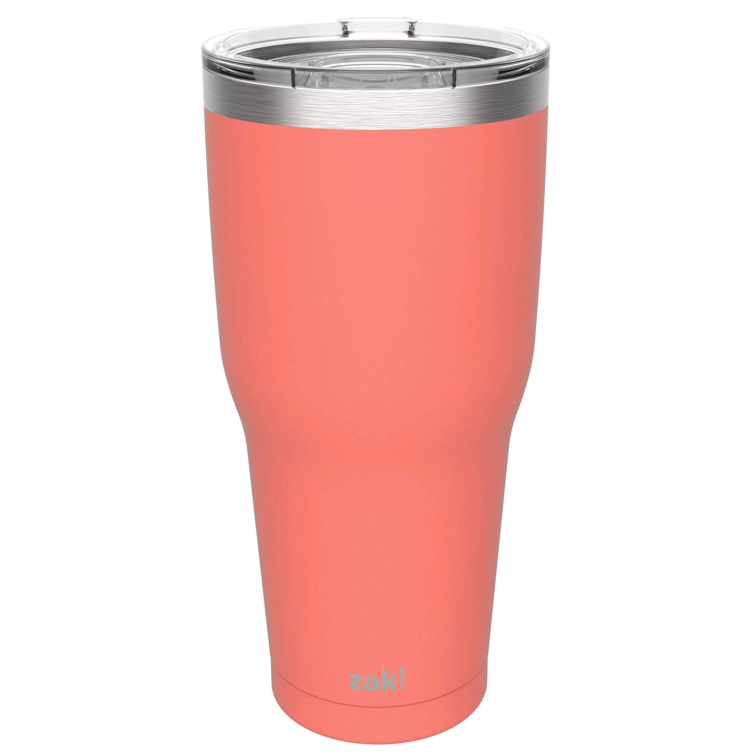 Zak Designs Double Wall Stainless Steel Vacuum Insulated Tumbler with Slide Lid and Splash-Proof Design Metal Water Bottle is Perfect for Outdoor Activity (30oz, Peach, 18/8, BPA-Free)