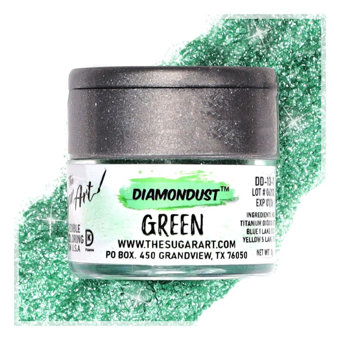 Green Edible Glitter for Drinks, Cocktails, Cake Decorating, Strawberries, Chocolates & More | No Flavour | 4g | 100% Food Safe | Kosher, Vegan, Gluten & Nut Free | DiamonDust by The