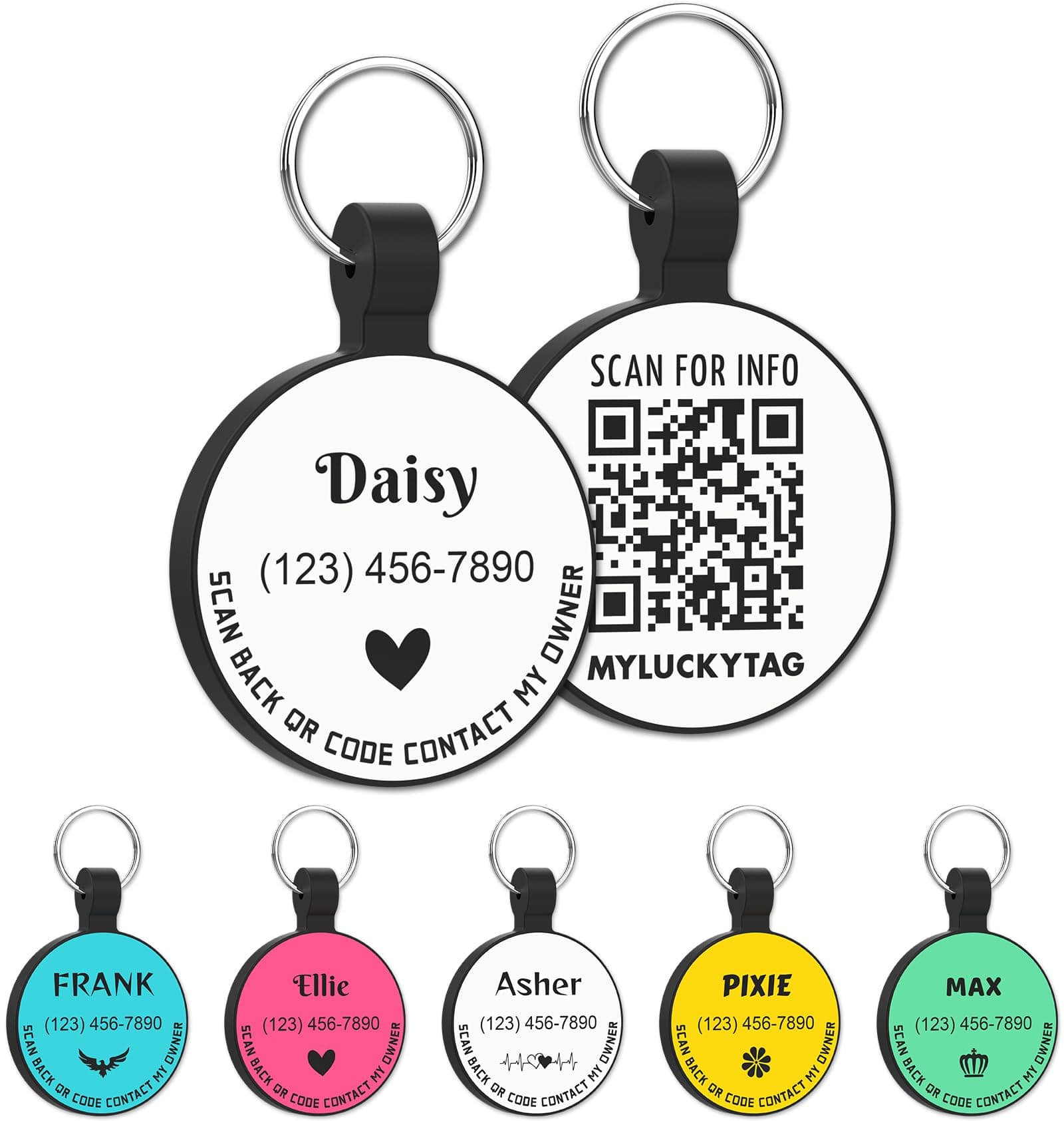 MYLUCKYTAG Silent Silicone QR Code Pet ID | Personalized Dog & Cat Collar Tag | Online Profile with Scanned Location Alert Email